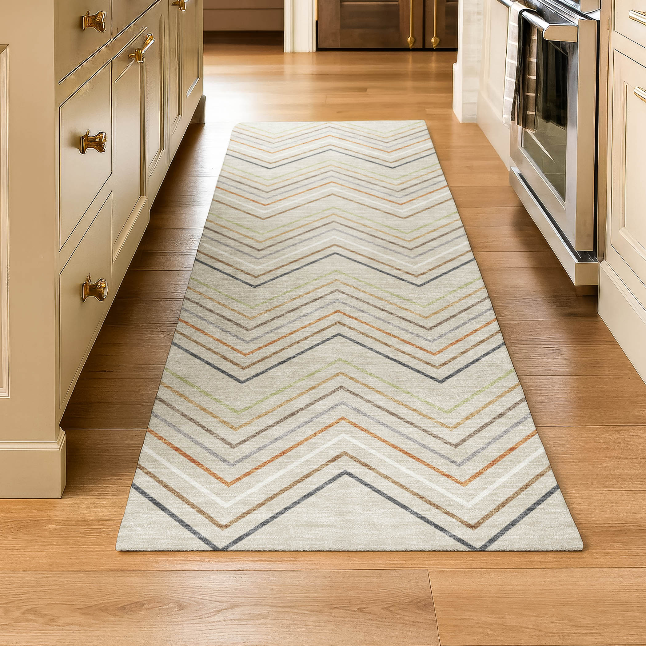 Santorini Machine Washable Traditional Beige Brown Rug 2'3" x 7'6" #shape_Runner