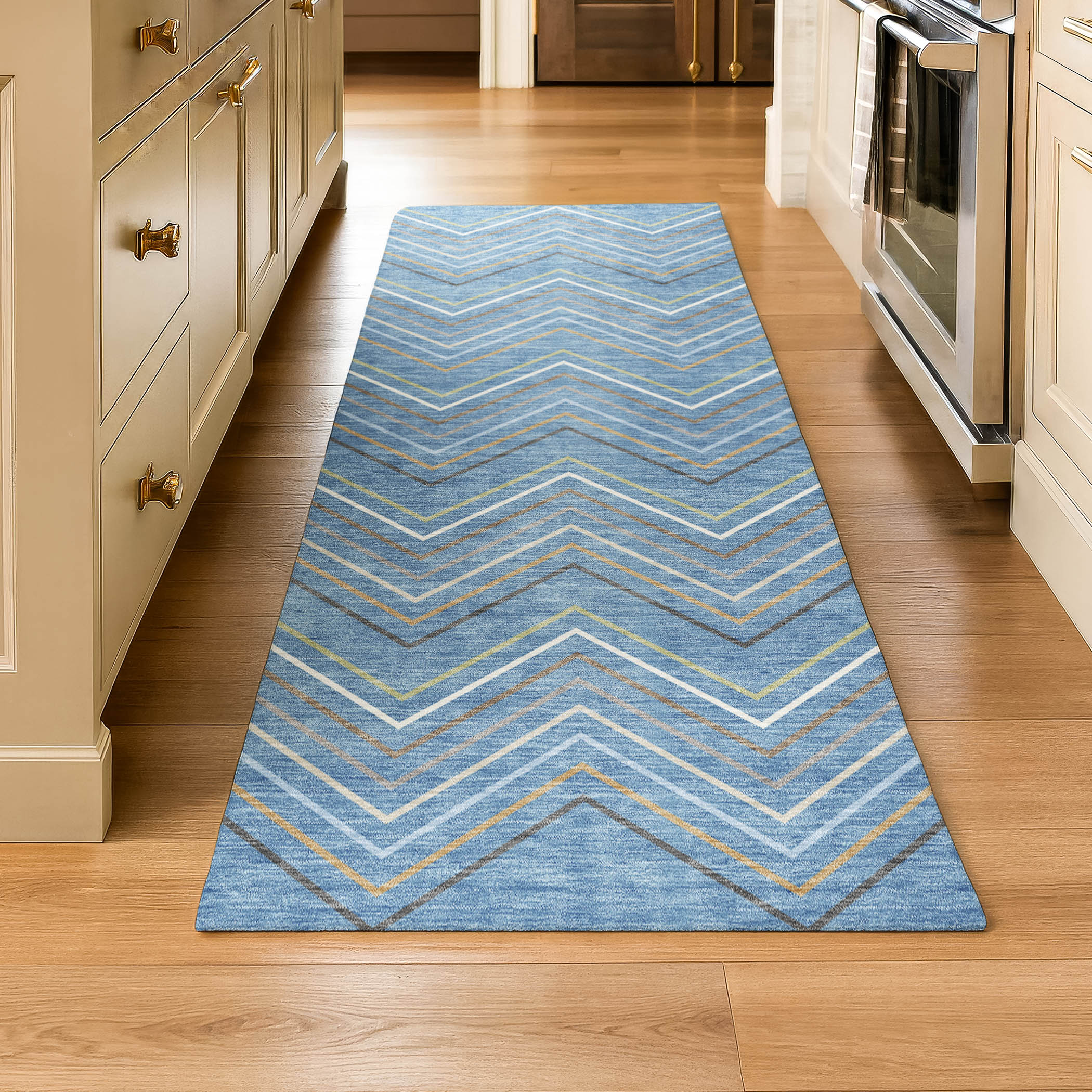 Santorini Machine Washable Traditional Blue Rug 2'3" x 7'6" #shape_Runner