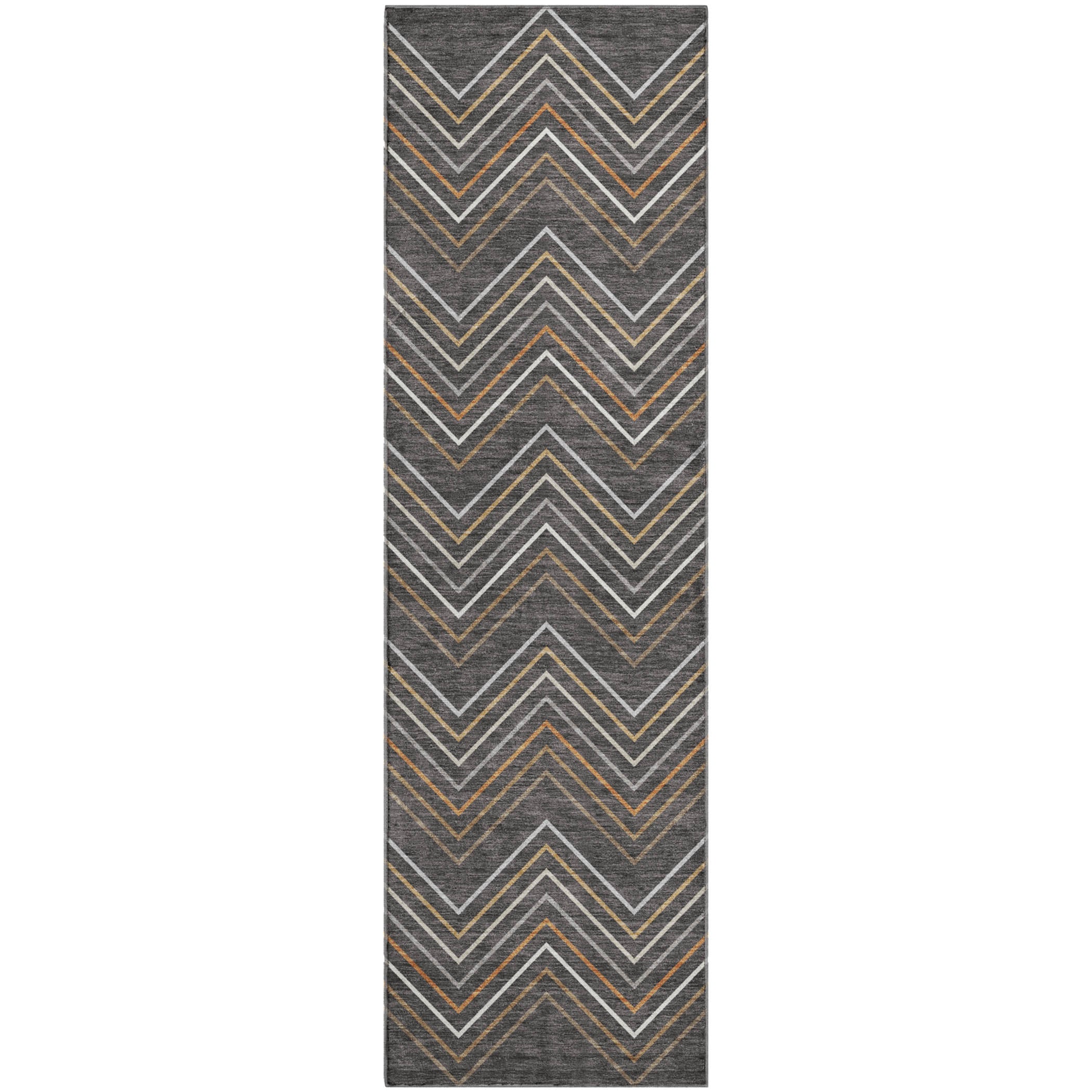 Santorini Machine Washable Traditional Charcoal Gray Rug 2'3" x 7'6" #shape_Runner
