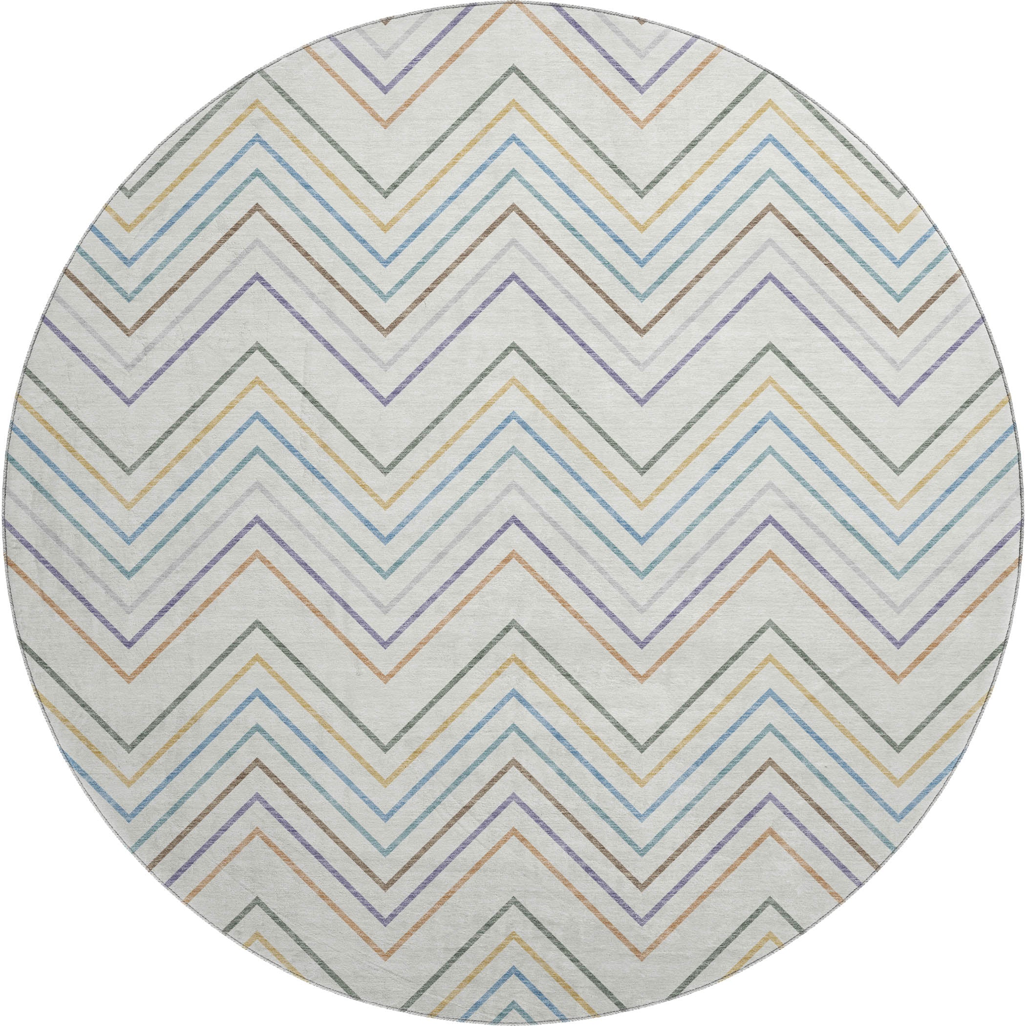 Santorini Machine Washable Transitional Seaside Multi Rug 8' x 8' #shape_Round