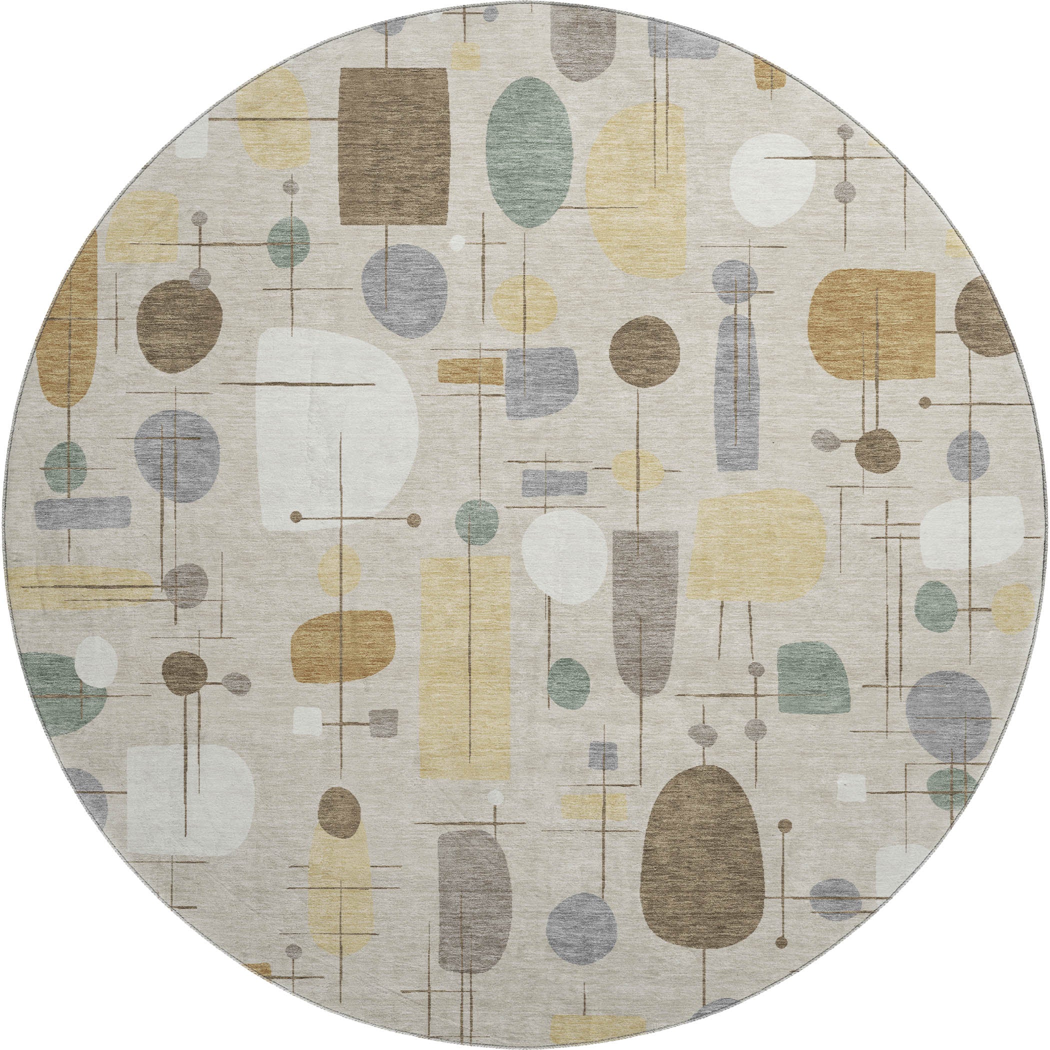 Sarajevo Machine Washable Transitional Beige Brown Rug 8' x 8' #shape_Round
