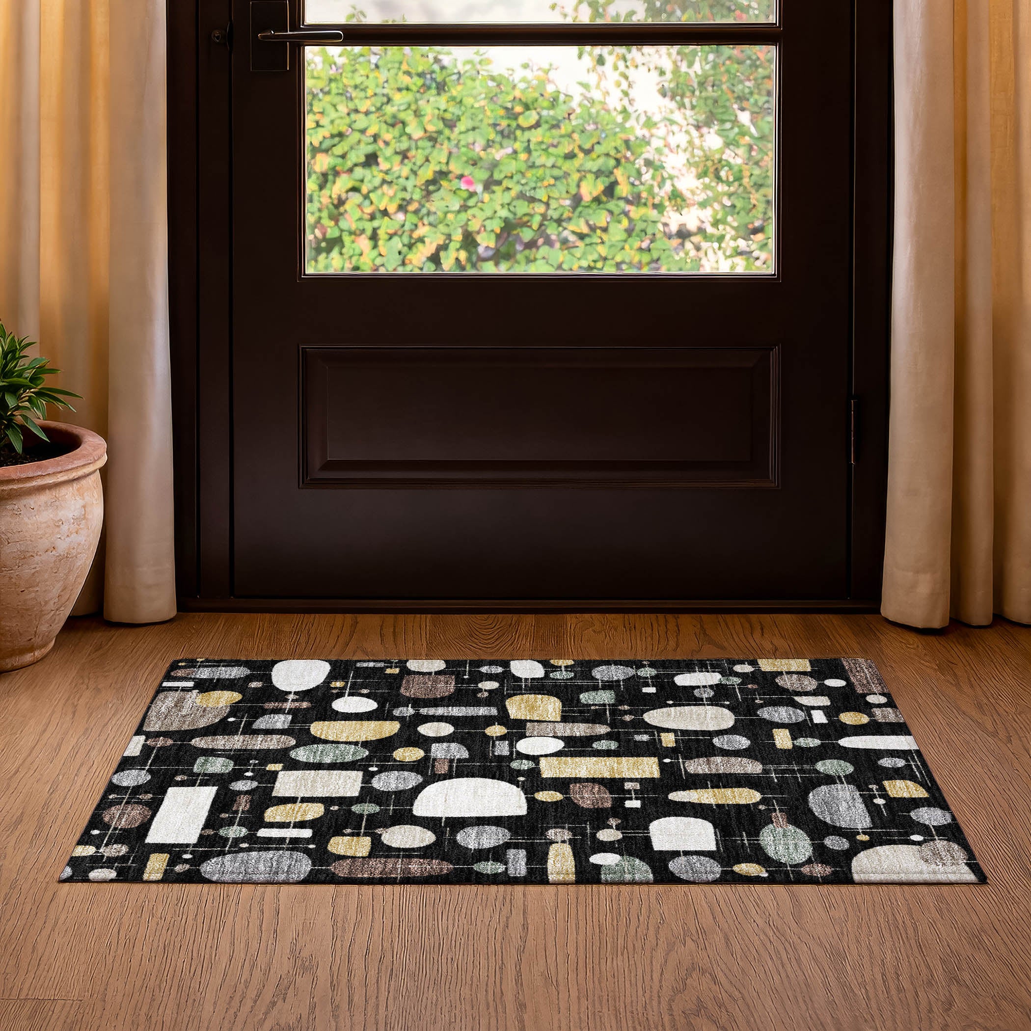 Sarajevo Machine Washable Transitional Black Rug 1'8" x 2'6" #shape_Rectangle