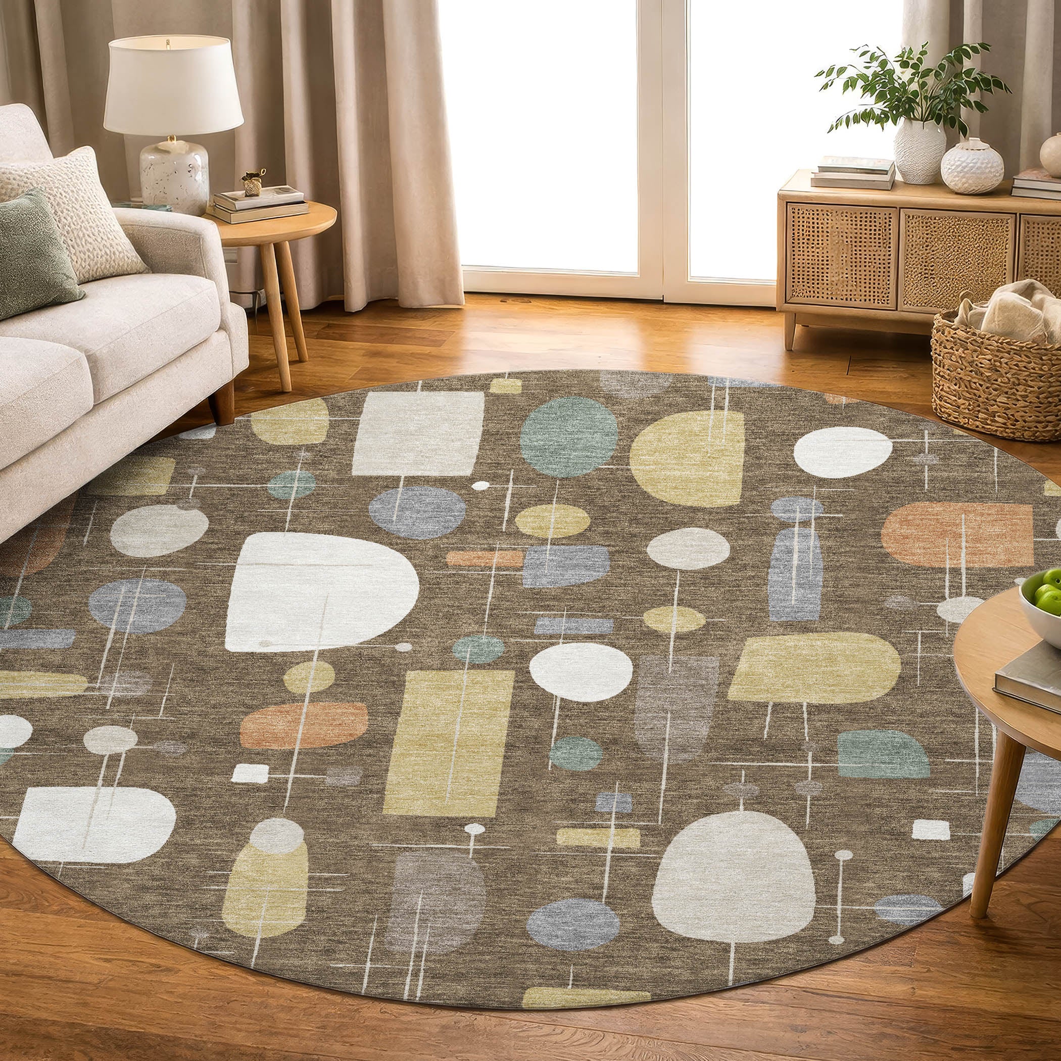 Sarajevo Machine Washable Transitional Chocolate Brown Rug 8' x 8' #shape_Round
