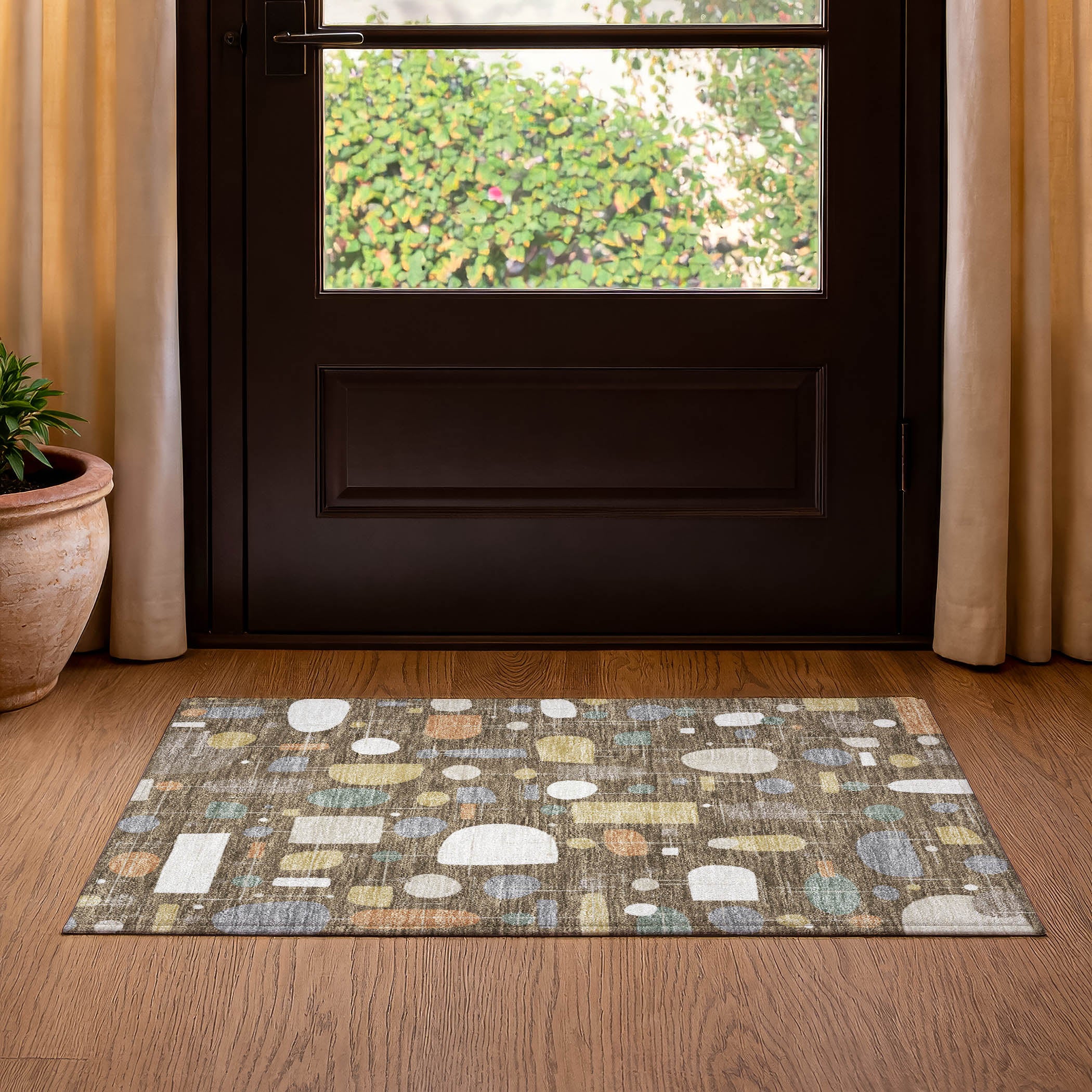 Sarajevo Machine Washable Transitional Chocolate Brown Rug 1'8" x 2'6" #shape_Rectangle