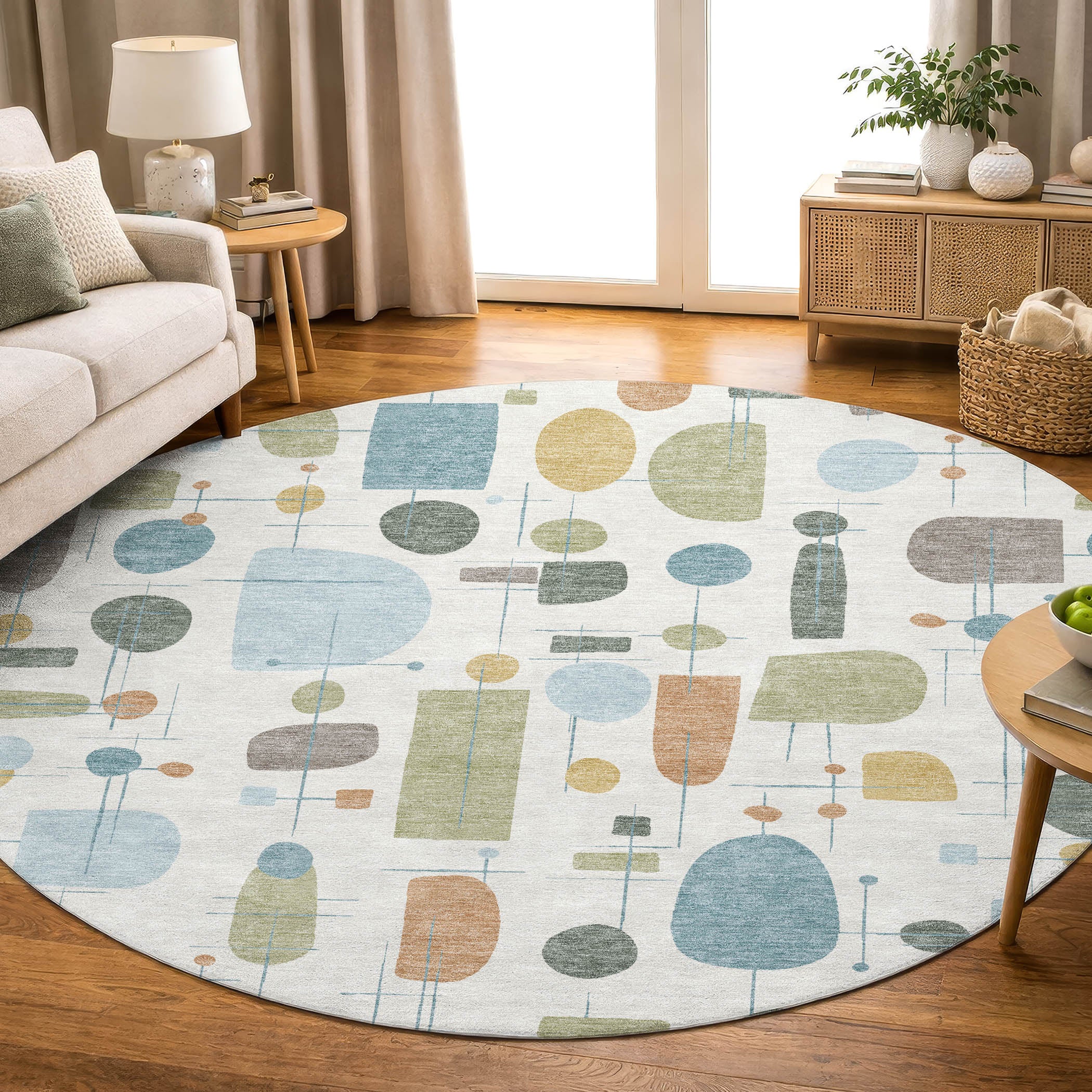 Sarajevo Machine Washable Transitional Ivory Rug 8' x 8' #shape_Round