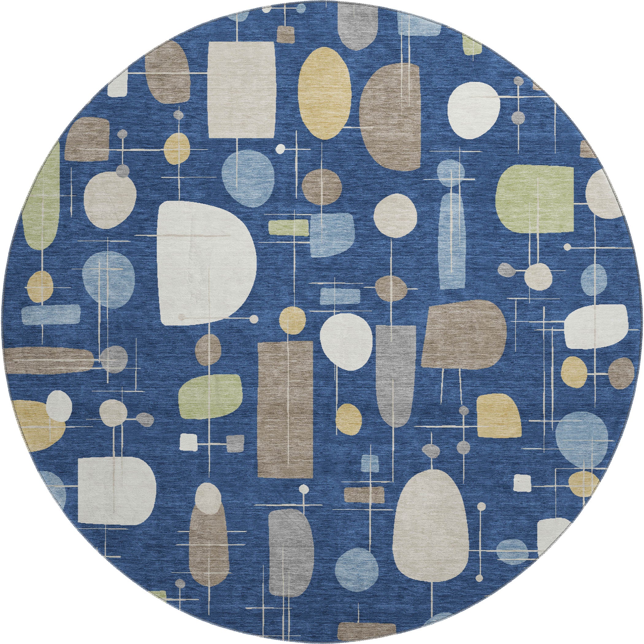 Sarajevo Machine Washable Transitional Navy Blue Rug 8' x 8' #shape_Round