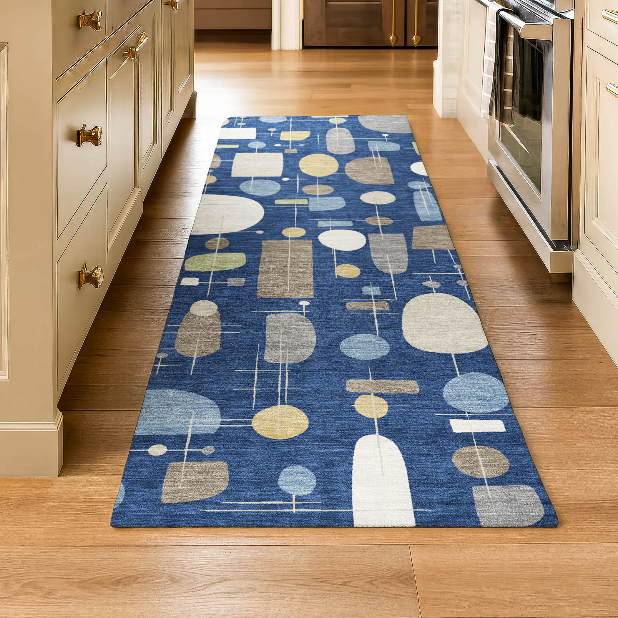 Sarajevo Machine Washable Transitional Navy Blue Rug 2'3" x 7'6" #shape_Runner