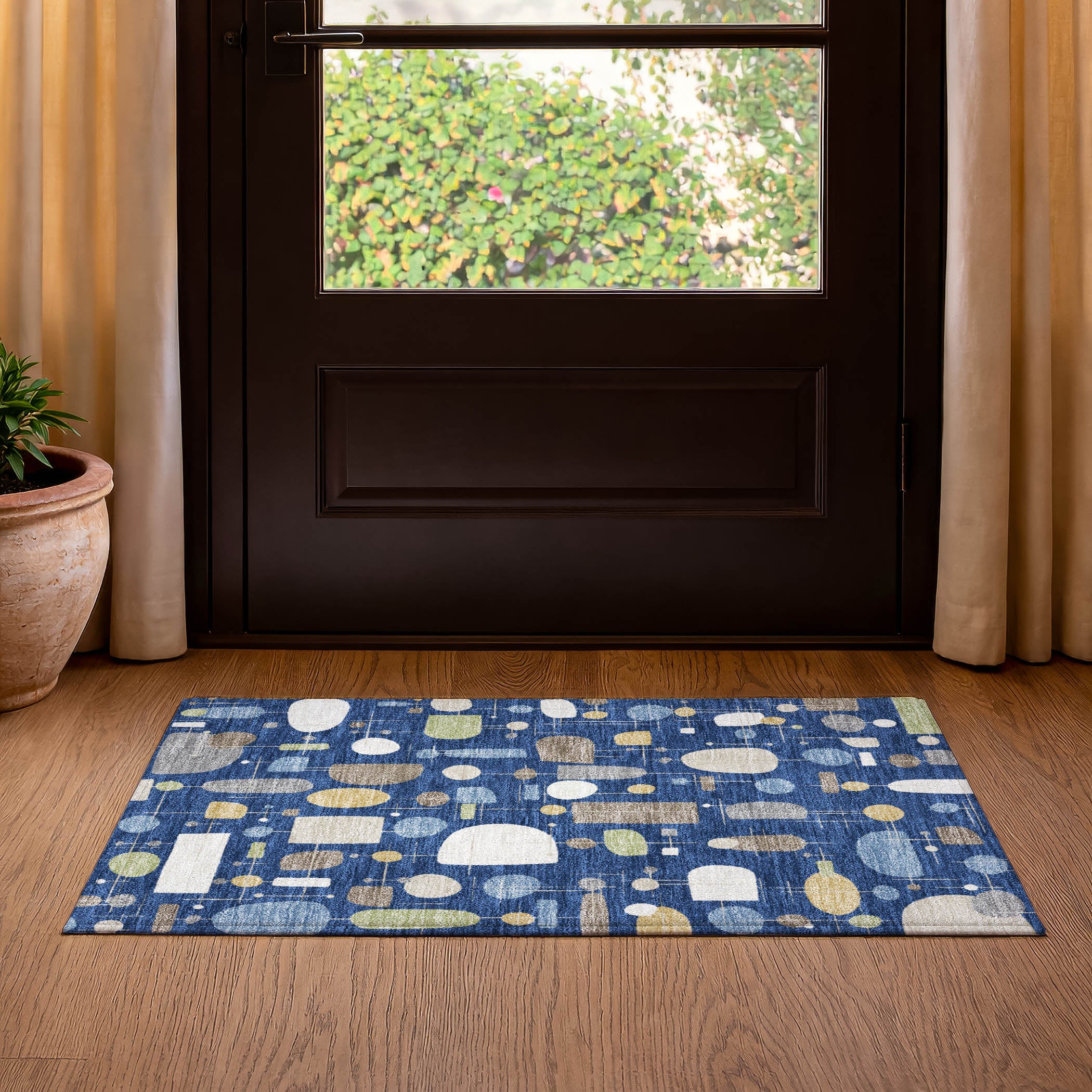 Sarajevo Machine Washable Transitional Navy Blue Rug 1'8" x 2'6" #shape_Rectangle