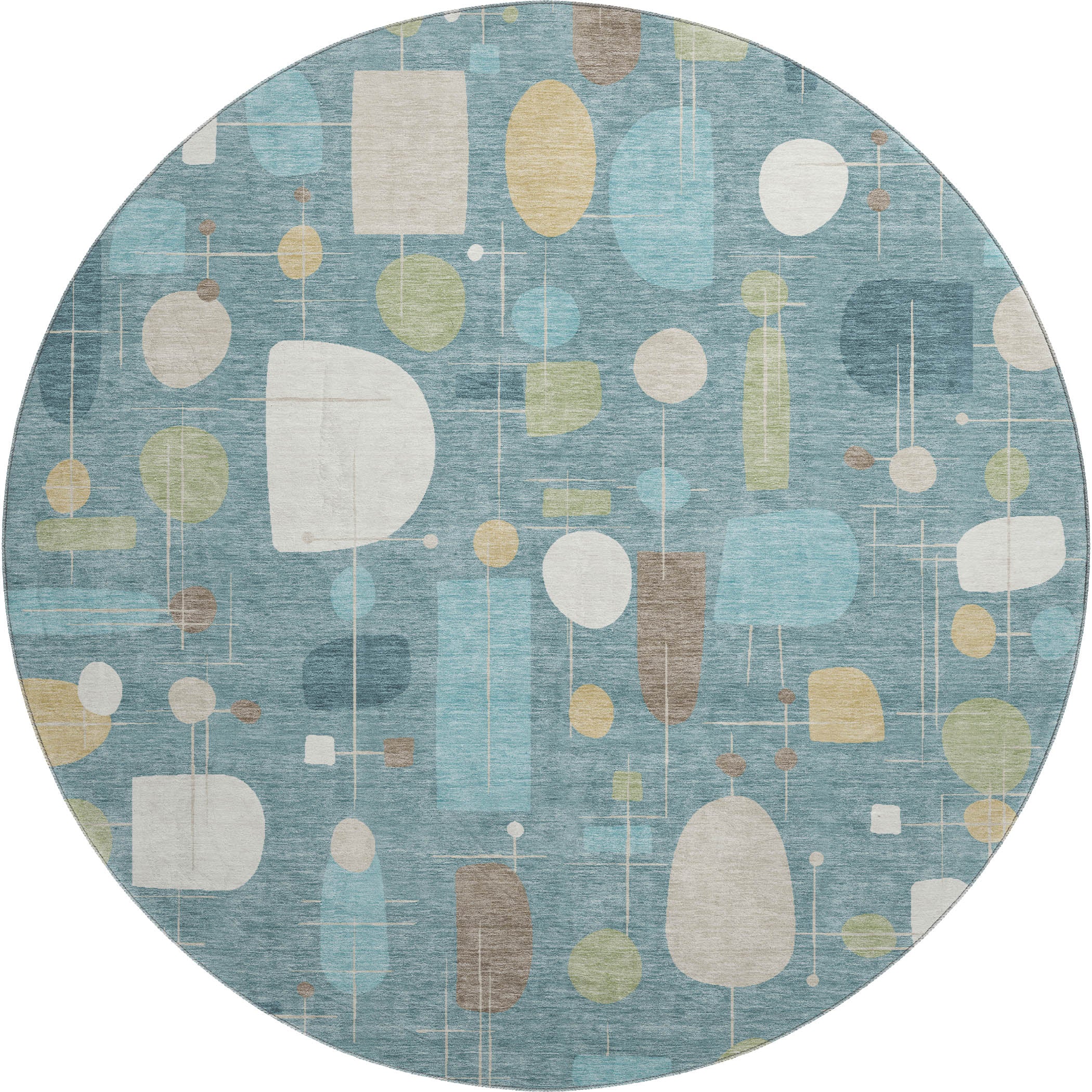Sarajevo Machine Washable Transitional Teal Rug 8' x 8' #shape_Round