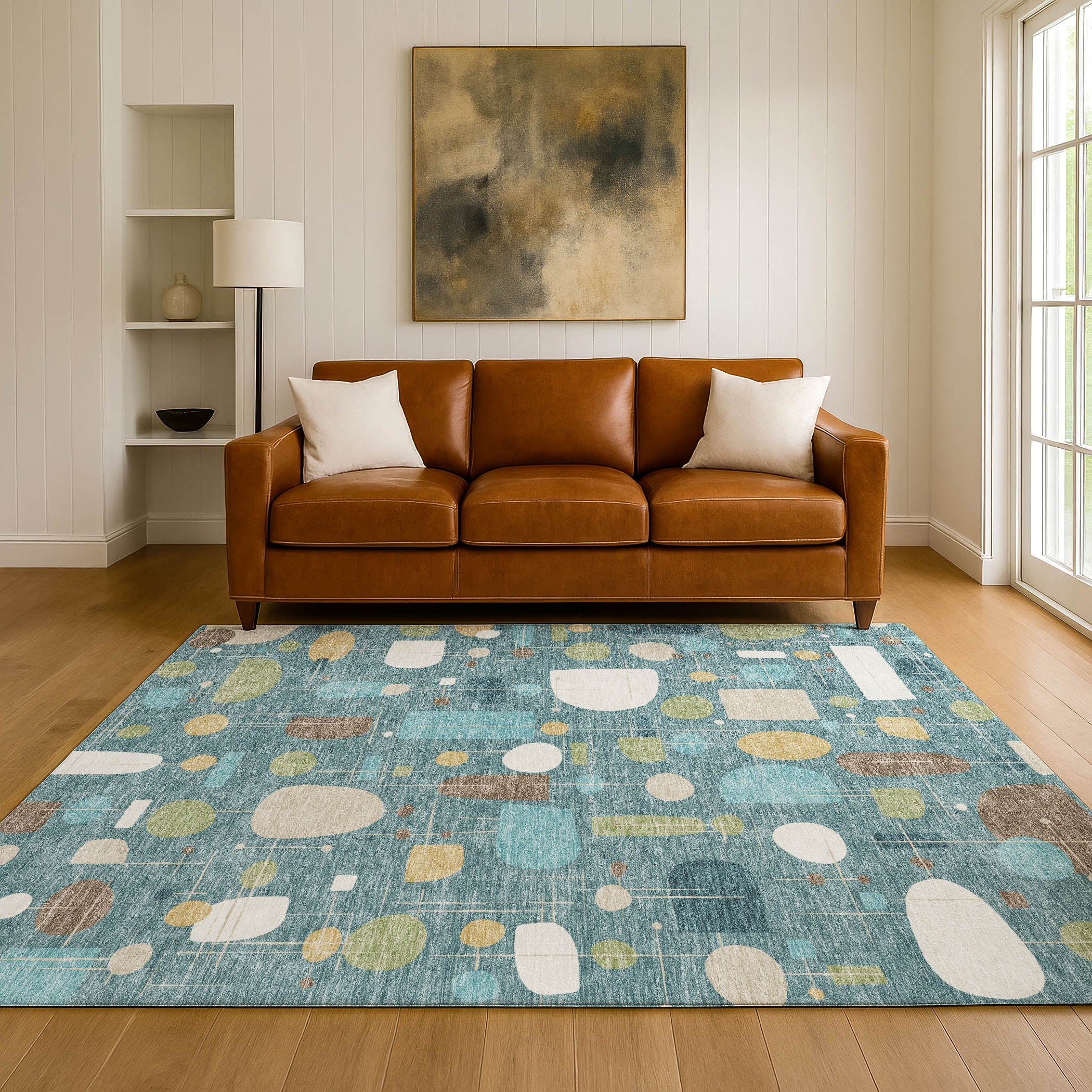Sarajevo Machine Washable Transitional Teal Rug 3' x 5' #shape_Rectangle