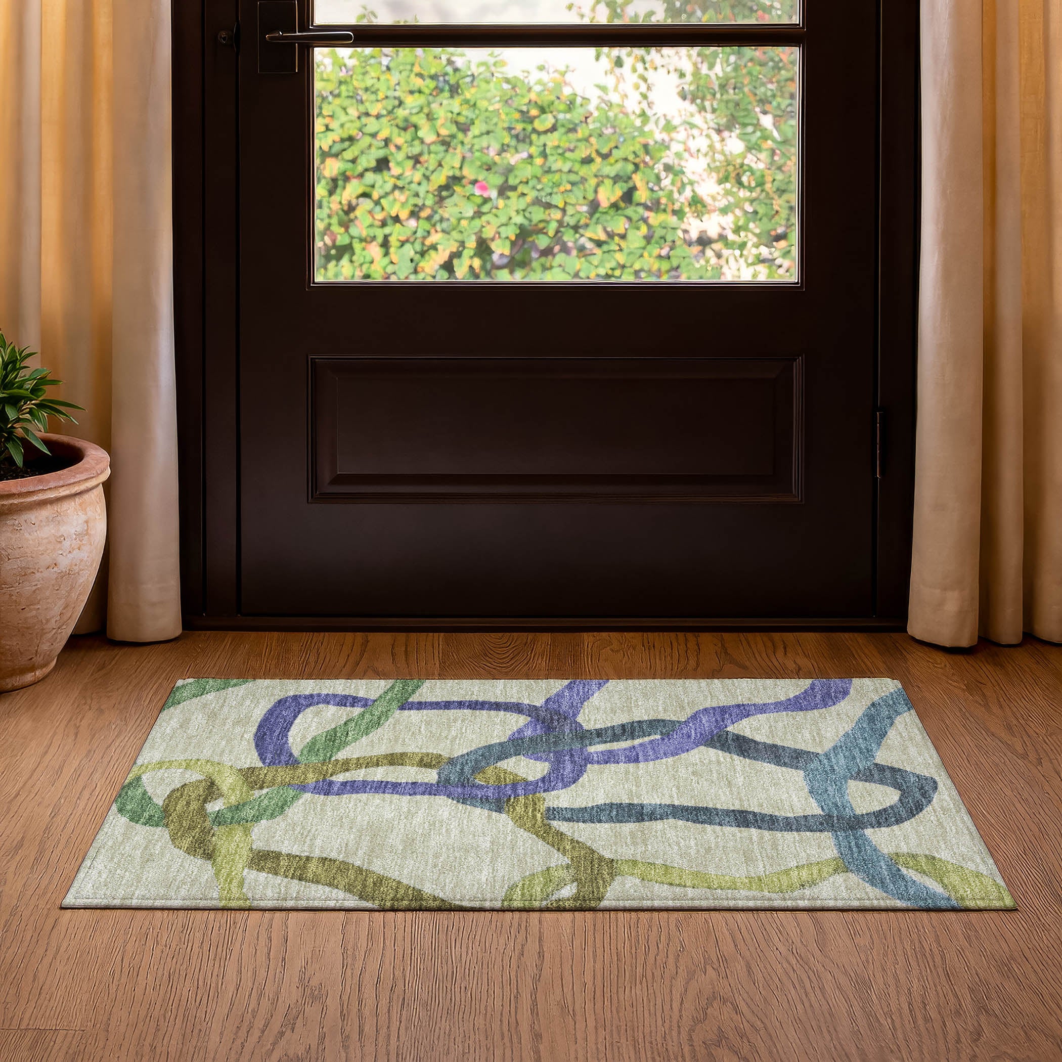 Queenstown Machine Washable Transitional Aloe Green Rug 1'8" x 2'6" #shape_Rectangle