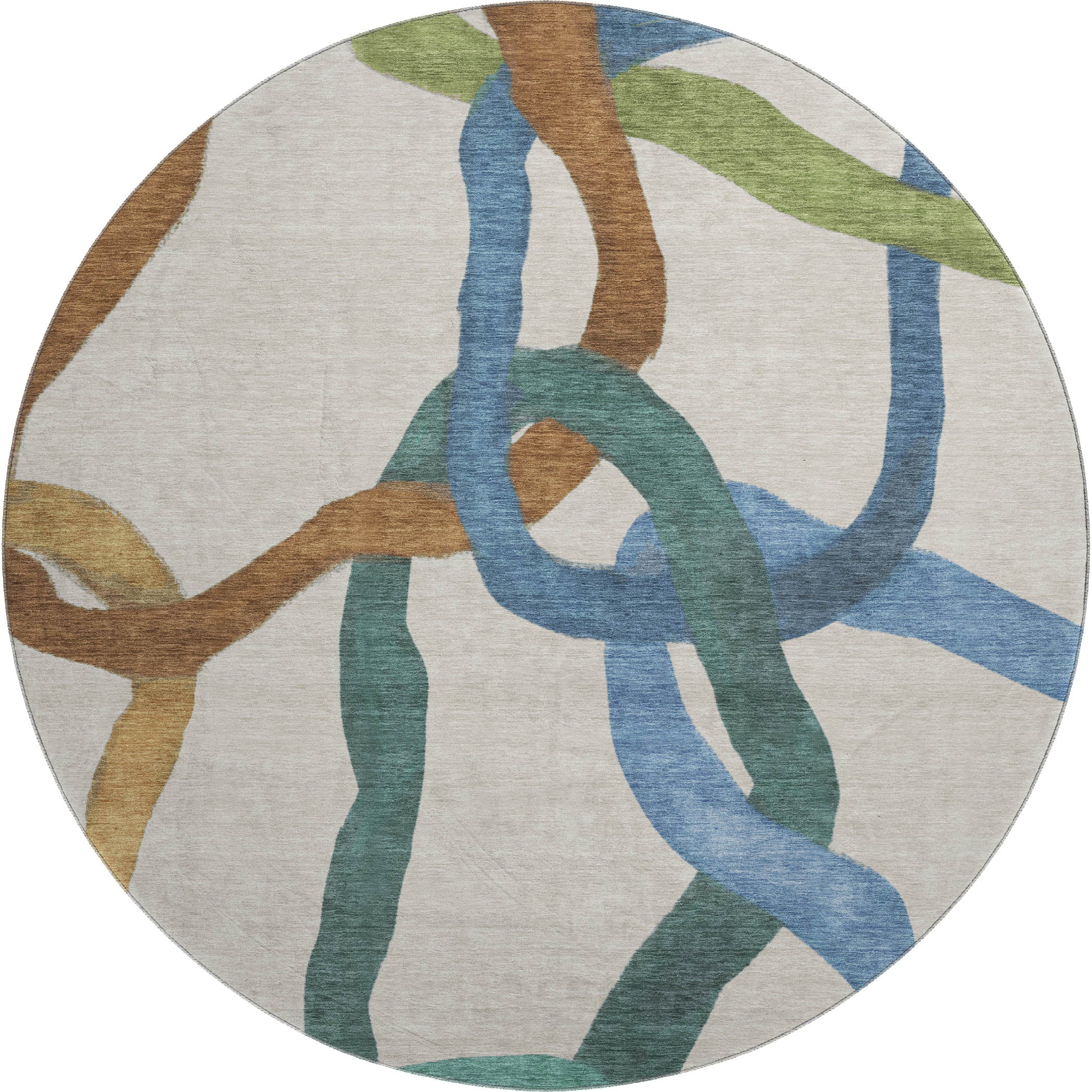 Queenstown Machine Washable Transitional Beige Brown Rug 8' x 8' #shape_Round