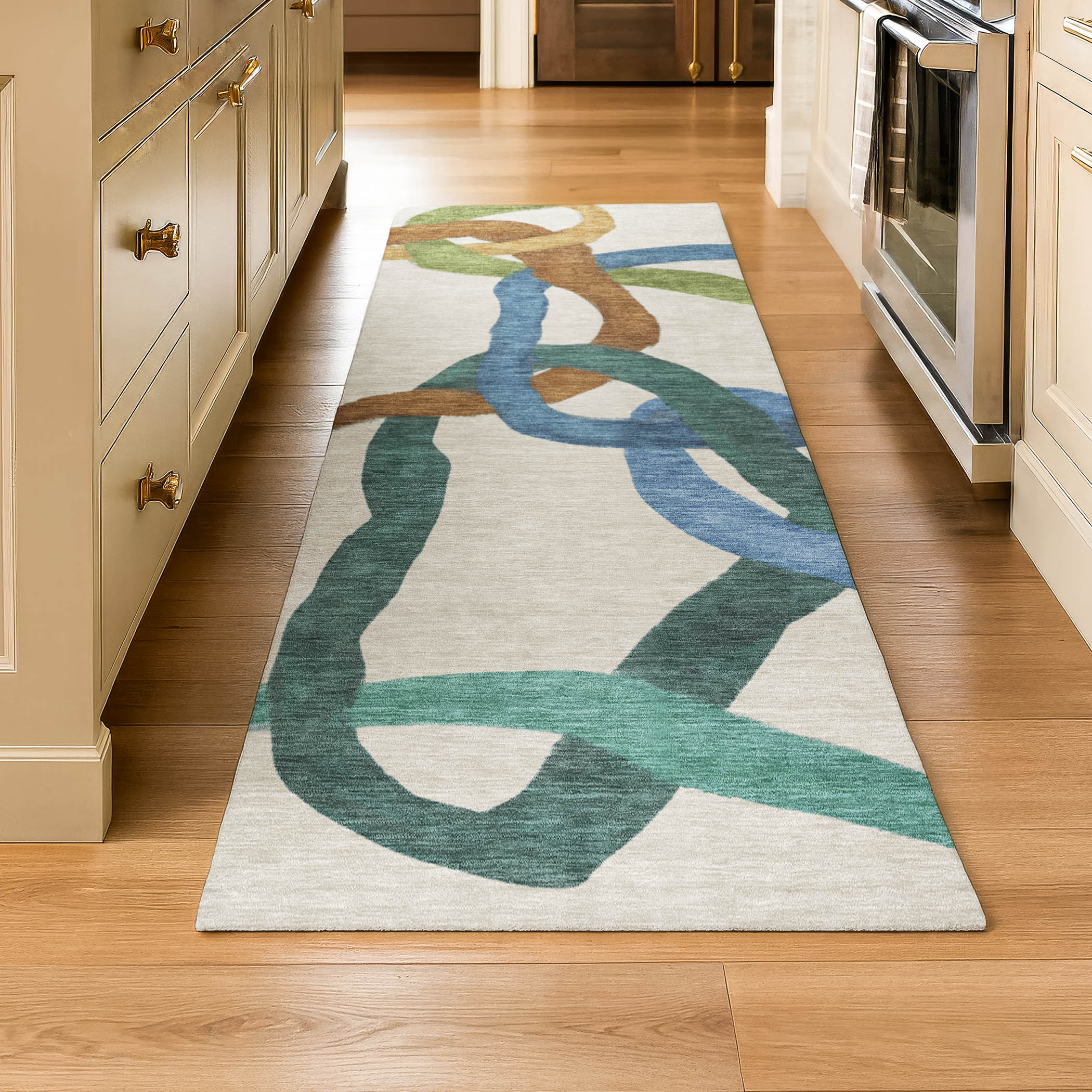 Queenstown Machine Washable Transitional Beige Brown Rug 2'3" x 7'6" #shape_Runner