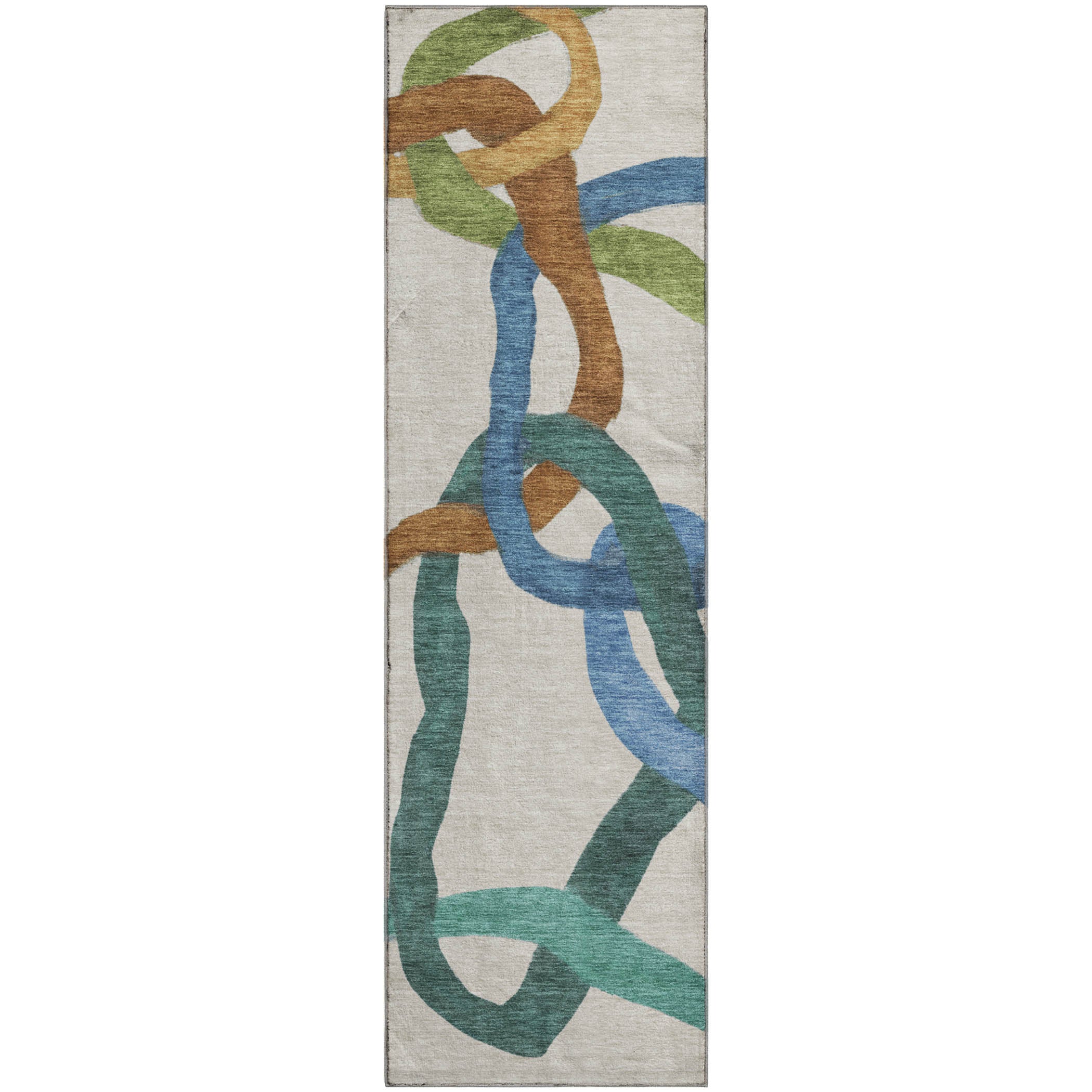 Queenstown Machine Washable Transitional Beige Brown Rug 2'3" x 7'6" #shape_Runner