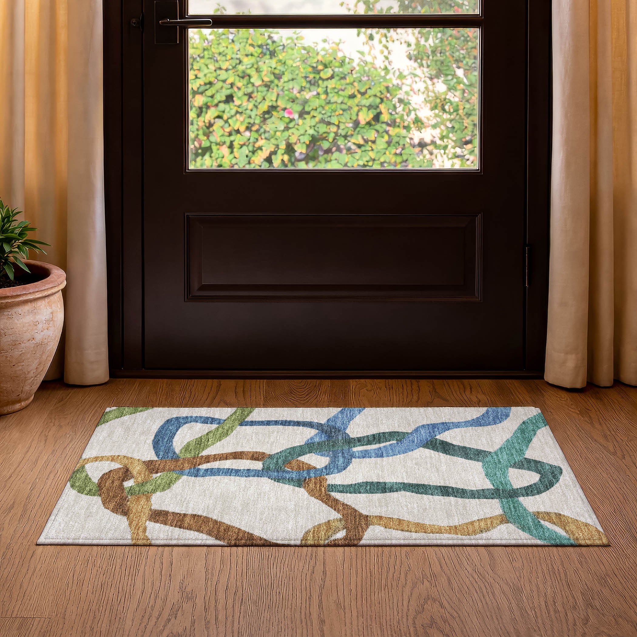 Queenstown Machine Washable Transitional Beige Brown Rug 1'8" x 2'6" #shape_Rectangle