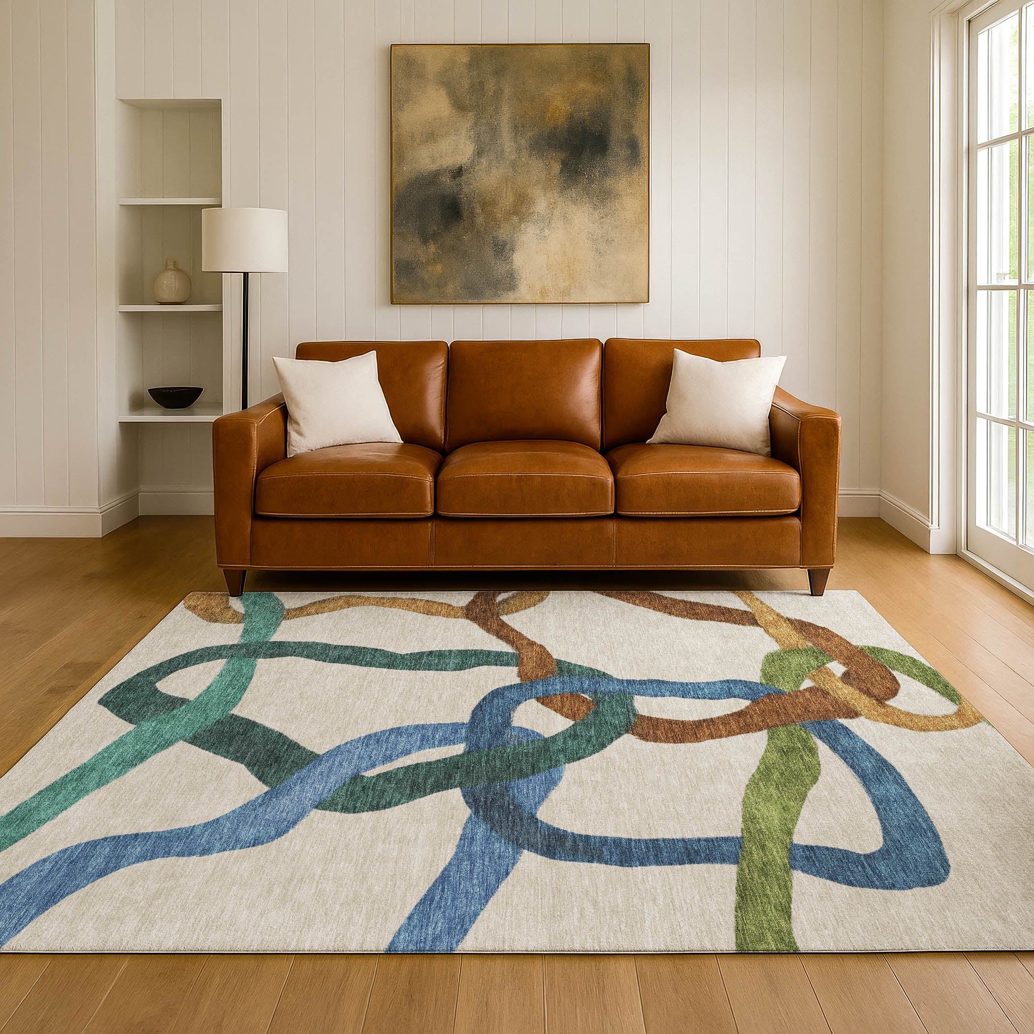 Queenstown Machine Washable Transitional Beige Brown Rug 3' x 5' #shape_Rectangle