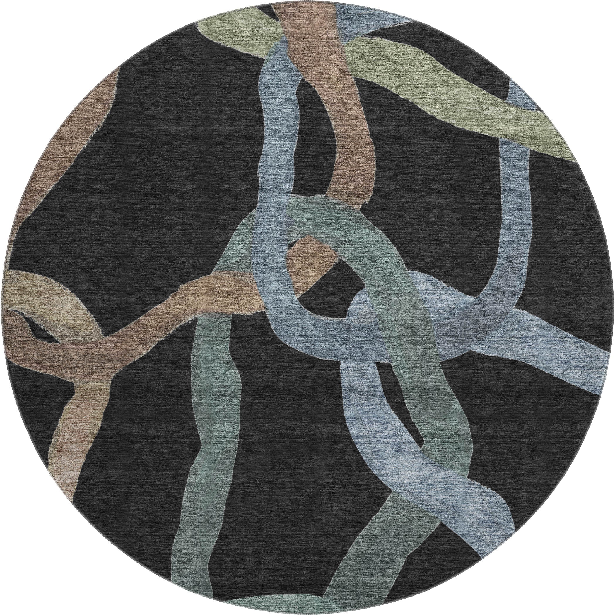 Queenstown Machine Washable Transitional Black Rug 8' x 8' #shape_Round