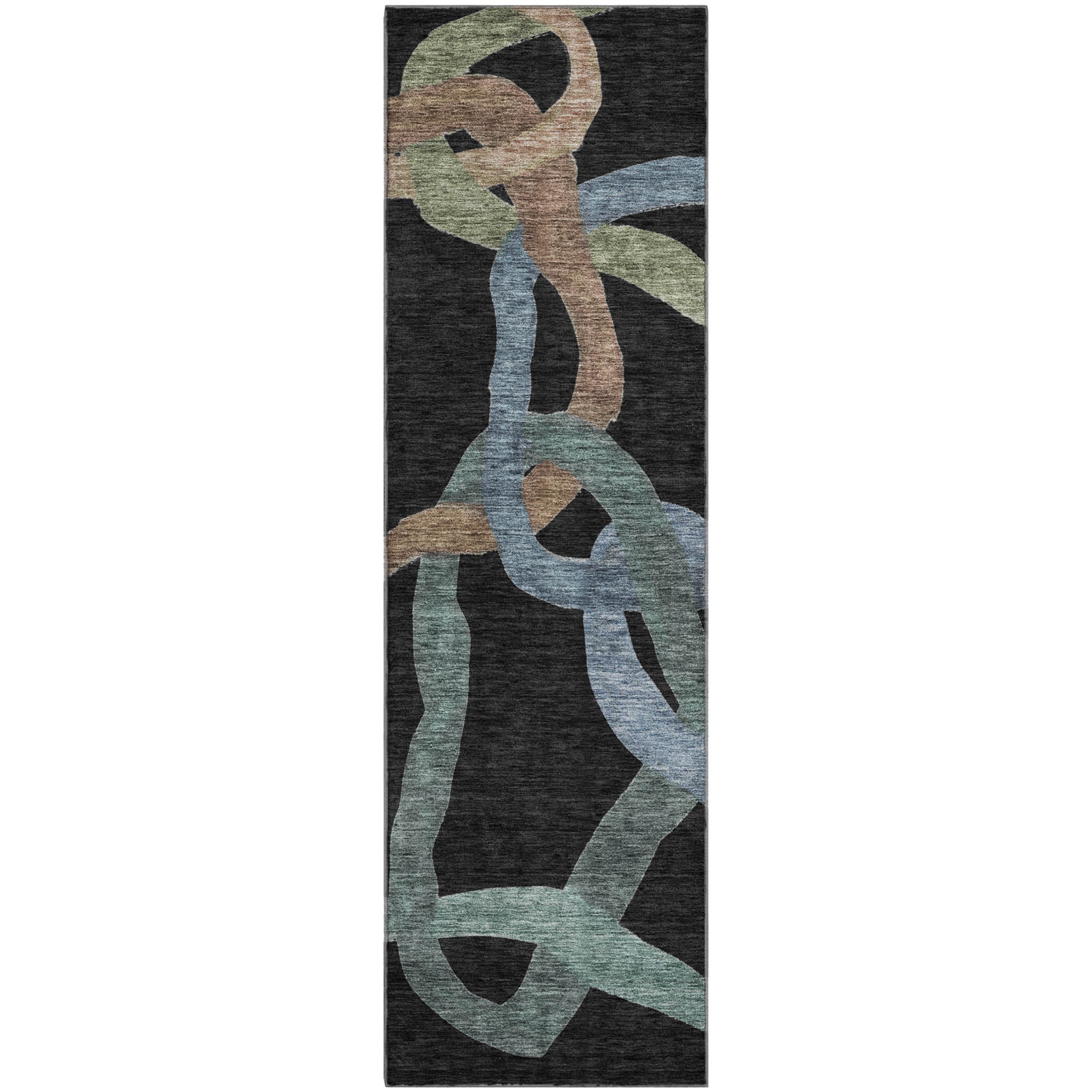 Queenstown Machine Washable Transitional Black Rug 2'3" x 7'6" #shape_Runner