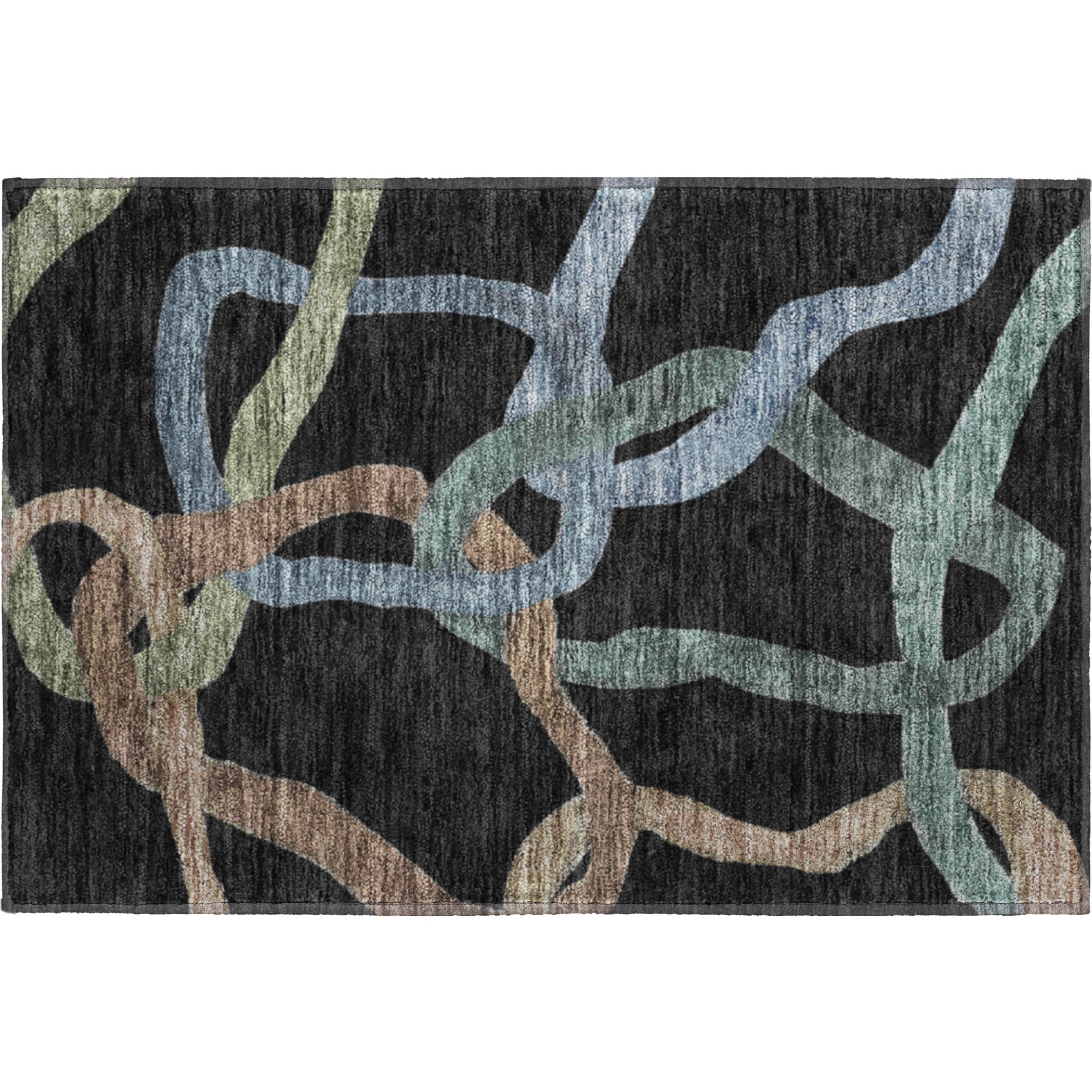 Queenstown Machine Washable Transitional Black Rug 1'8" x 2'6" #shape_Rectangle