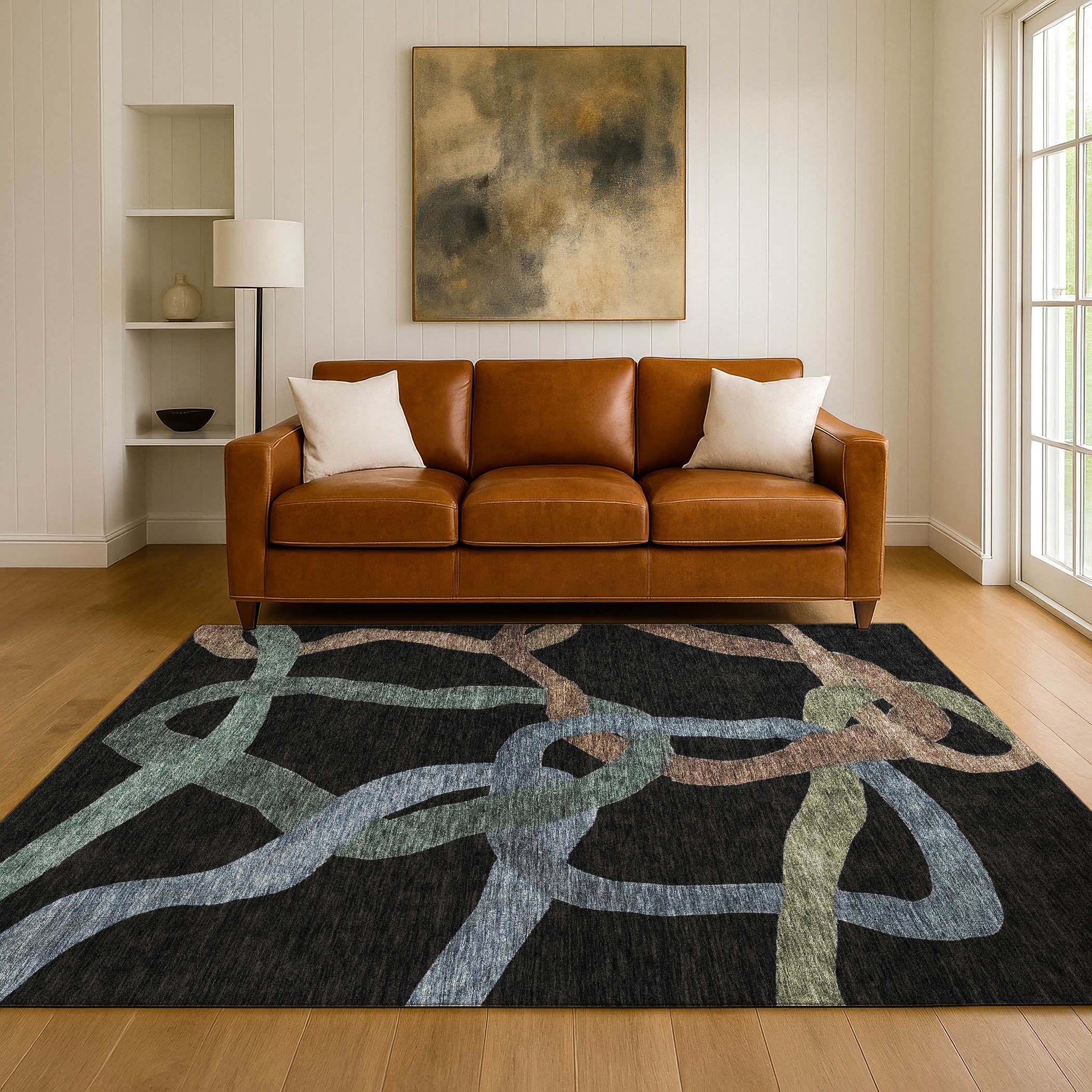 Queenstown Machine Washable Transitional Black Rug 3' x 5' #shape_Rectangle