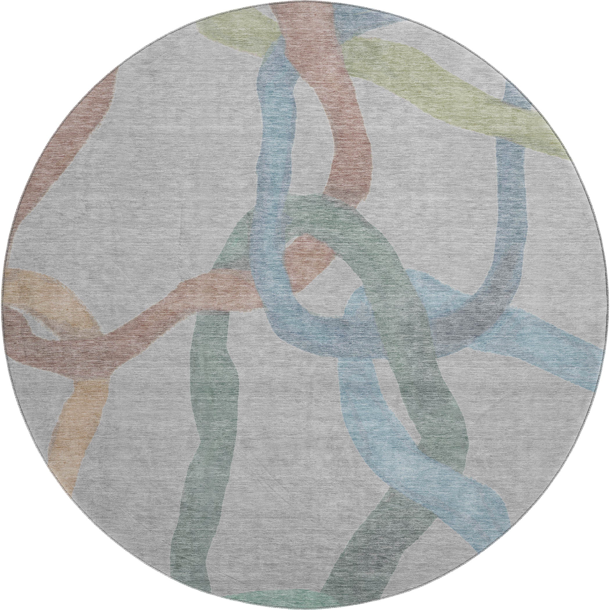 Queenstown Machine Washable Transitional Gray Rug 8' x 8' #shape_Round
