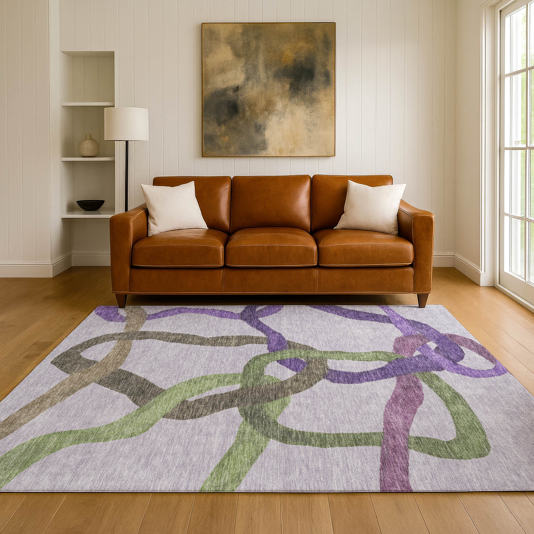 Queenstown Machine Washable Transitional Lavender Purple Rug 3' x 5' #shape_Rectangle