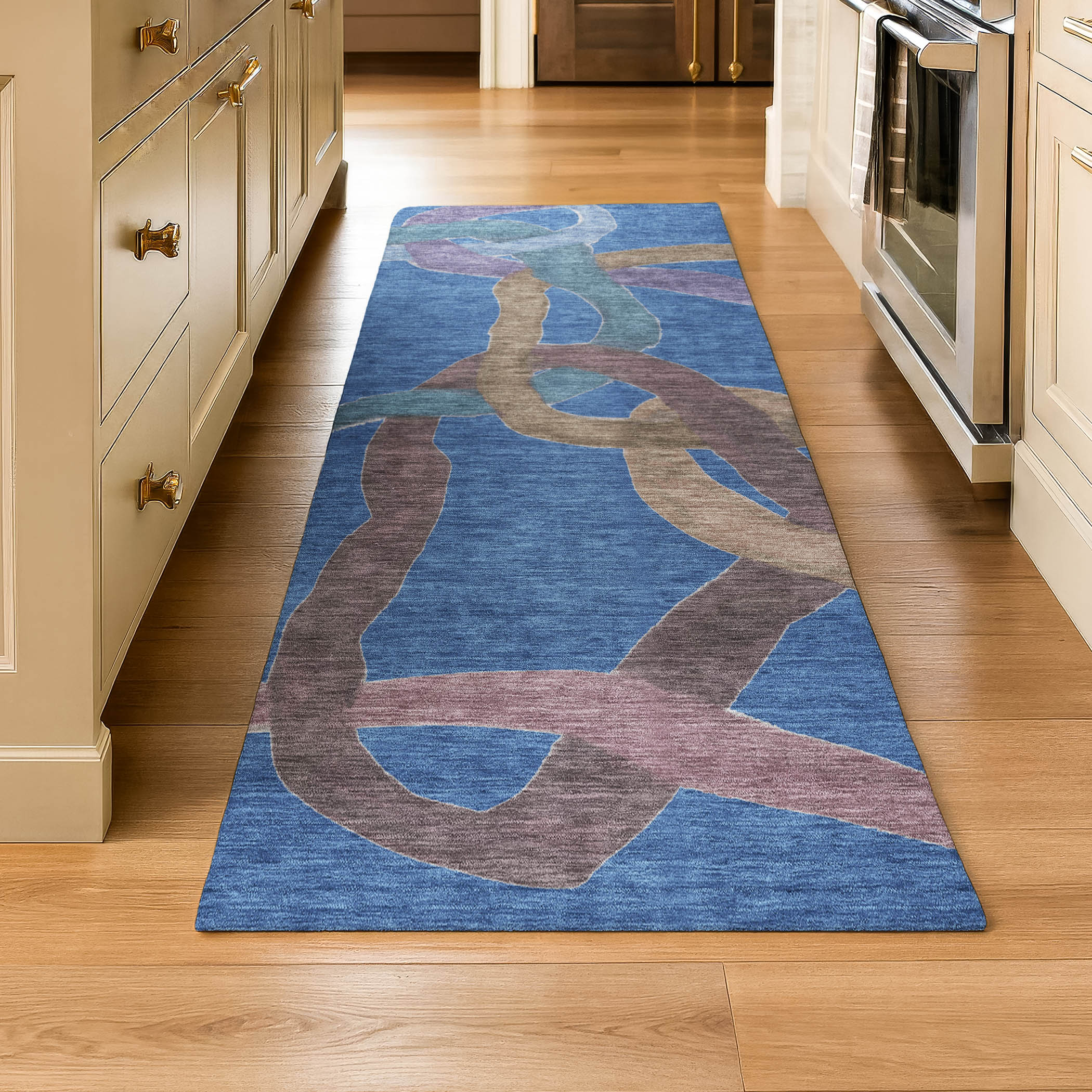 Queenstown Machine Washable Transitional Navy Blue Rug 2'3" x 7'6" #shape_Runner