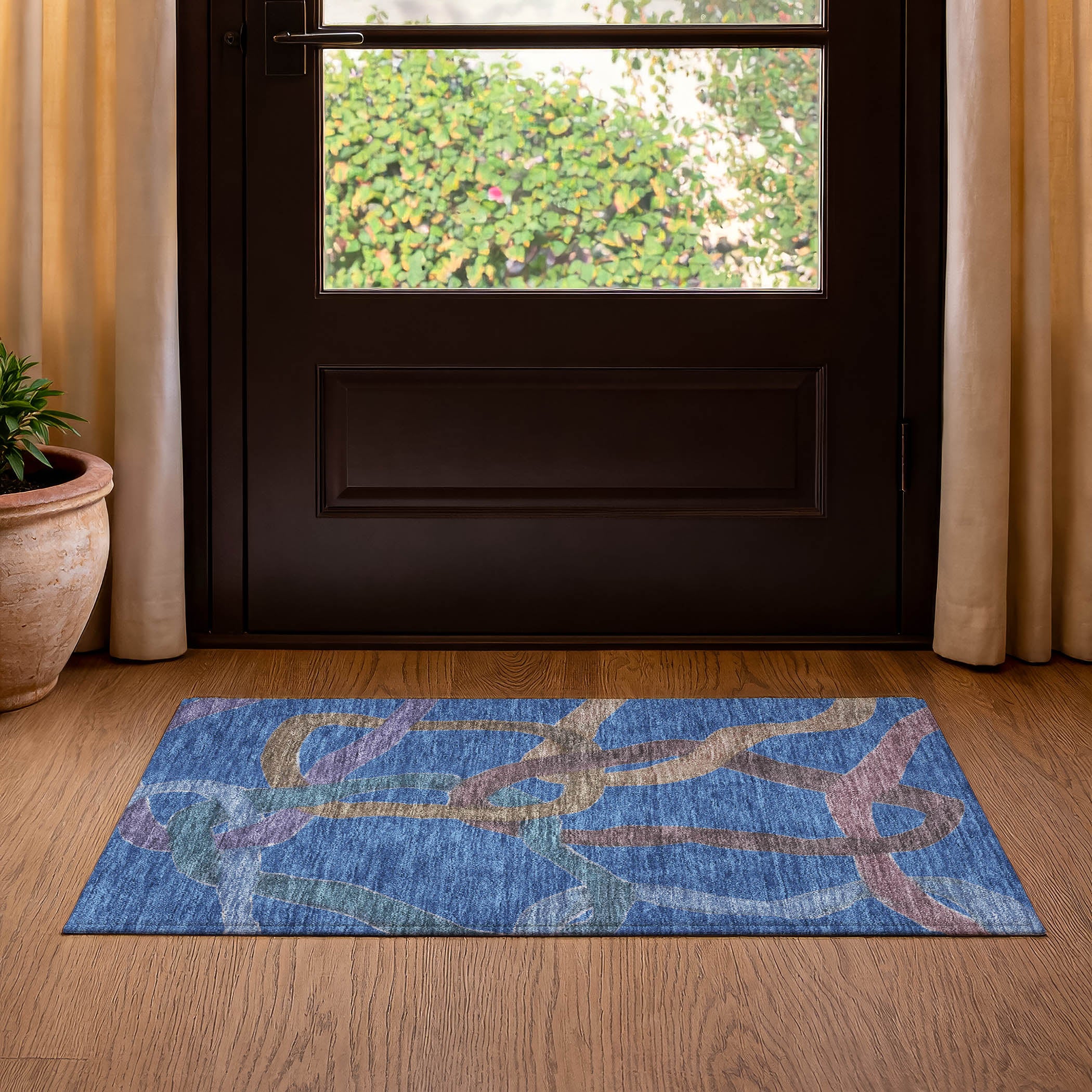 Queenstown Machine Washable Transitional Navy Blue Rug 1'8" x 2'6" #shape_Rectangle