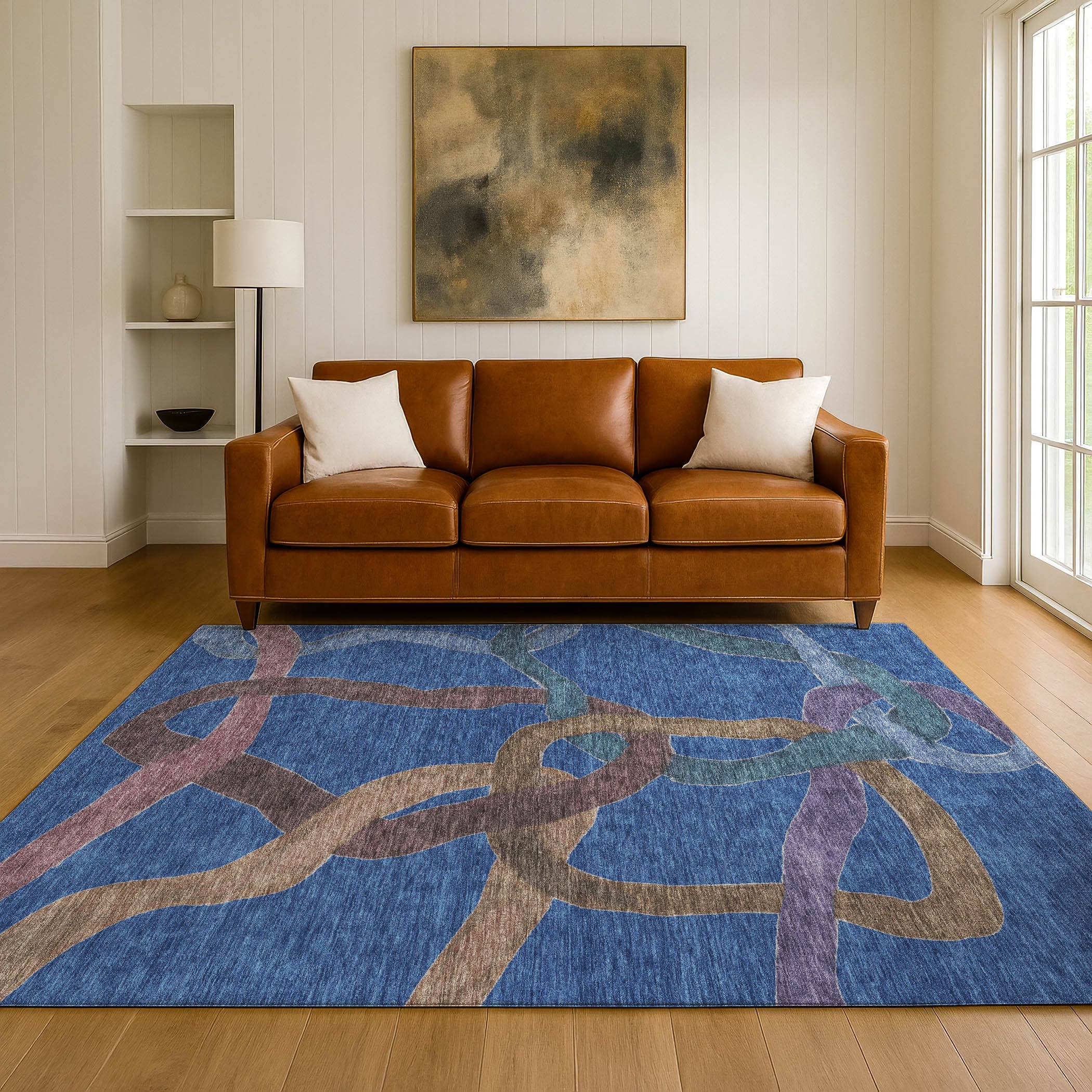 Queenstown Machine Washable Transitional Navy Blue Rug 3' x 5' #shape_Rectangle