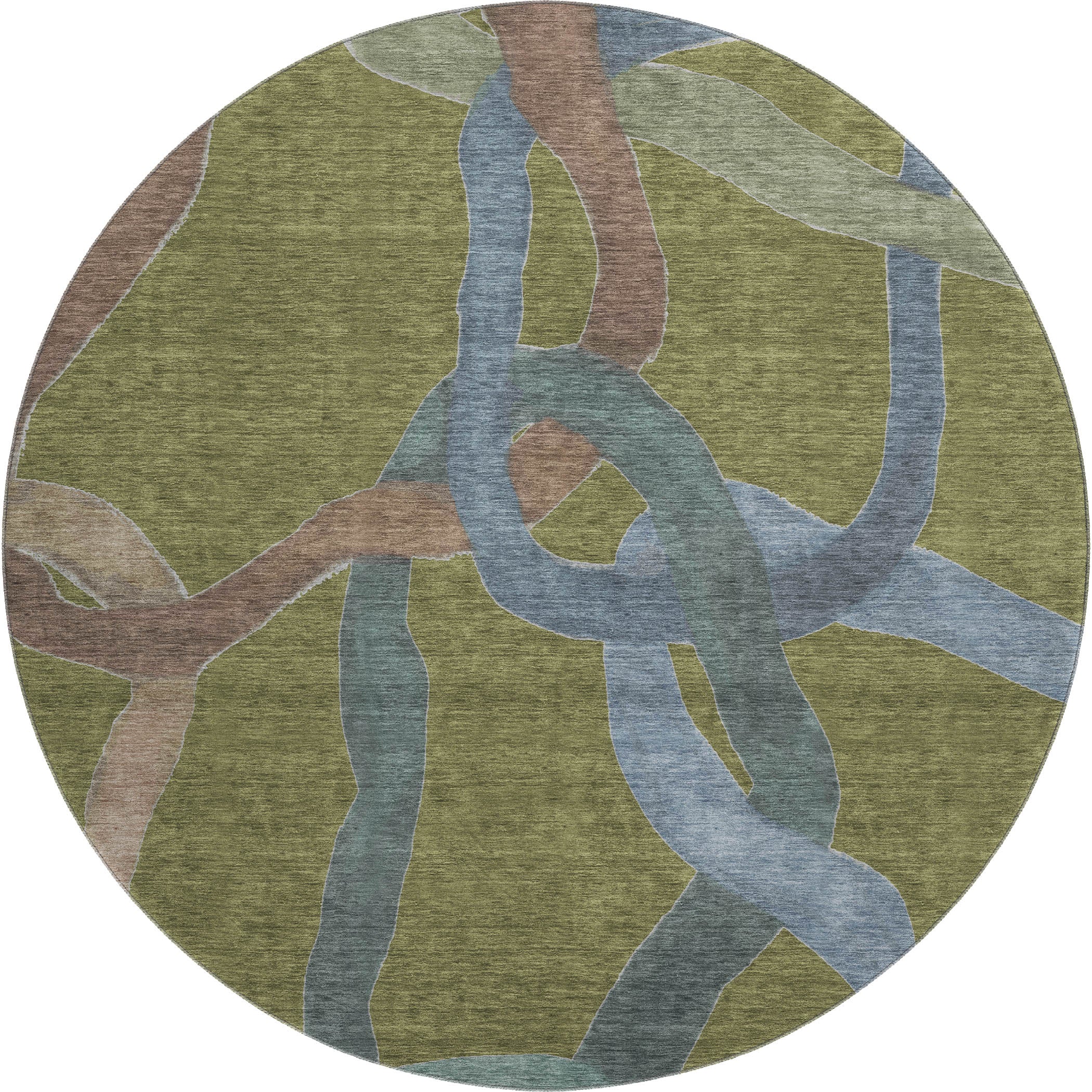 Queenstown Machine Washable Transitional Olive Green Rug 8' x 8' #shape_Round
