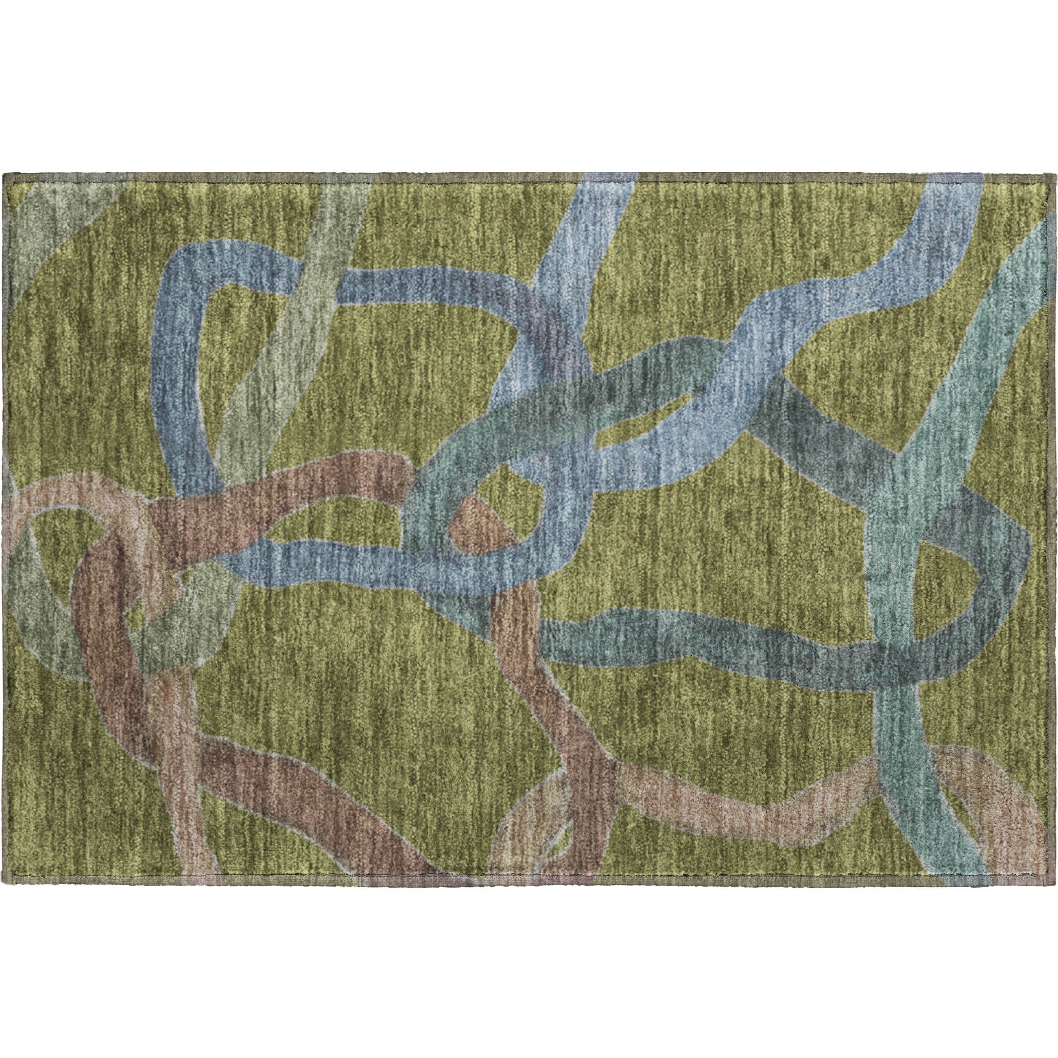 Queenstown Machine Washable Transitional Olive Green Rug 1'8" x 2'6" #shape_Rectangle