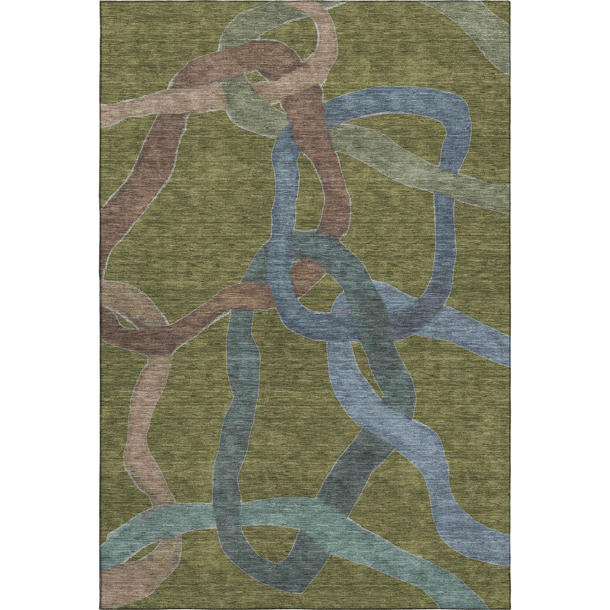 Queenstown Machine Washable Transitional Olive Green Rug 3' x 5' #shape_Rectangle