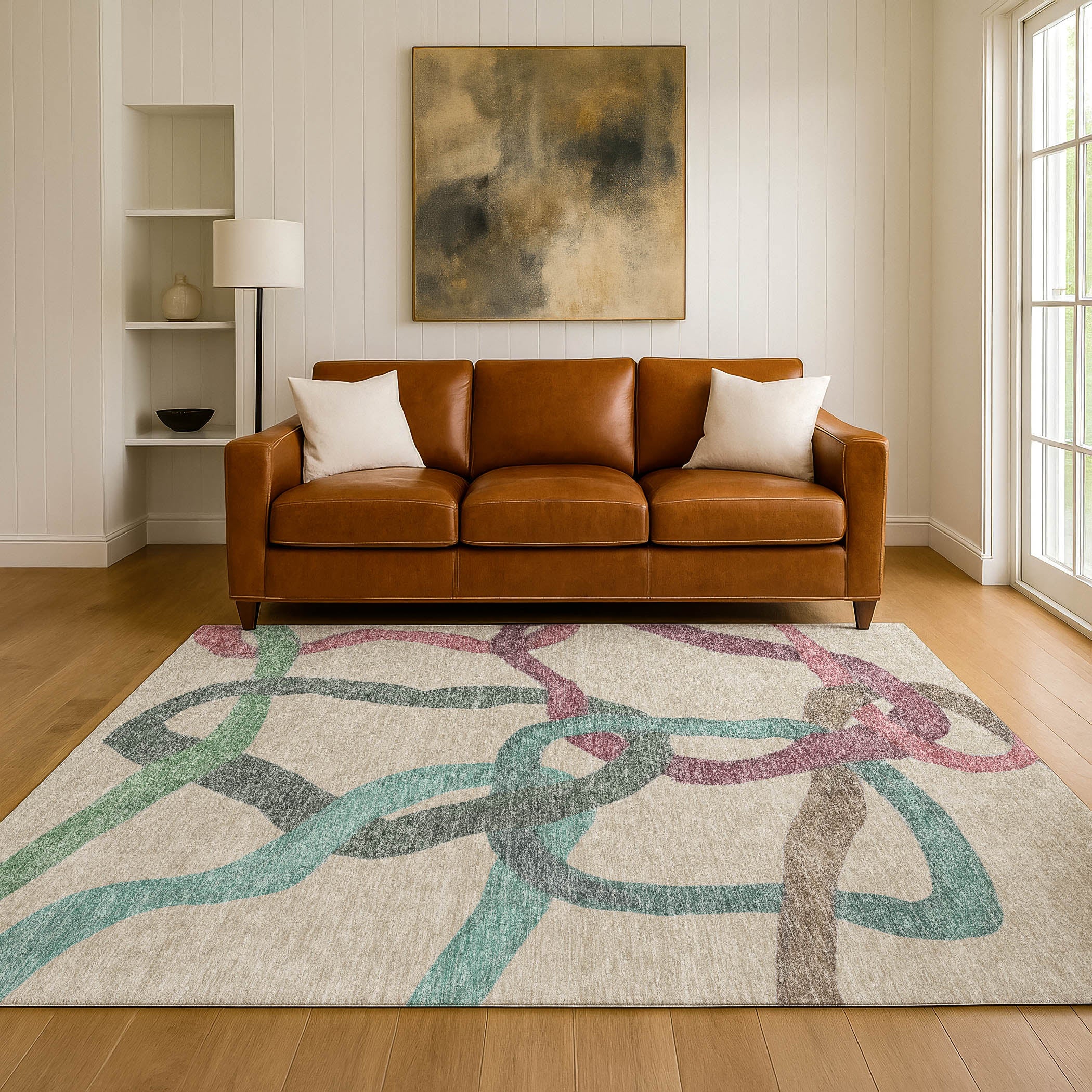 Queenstown Machine Washable Transitional Tan Brown Rug 3' x 5' #shape_Rectangle