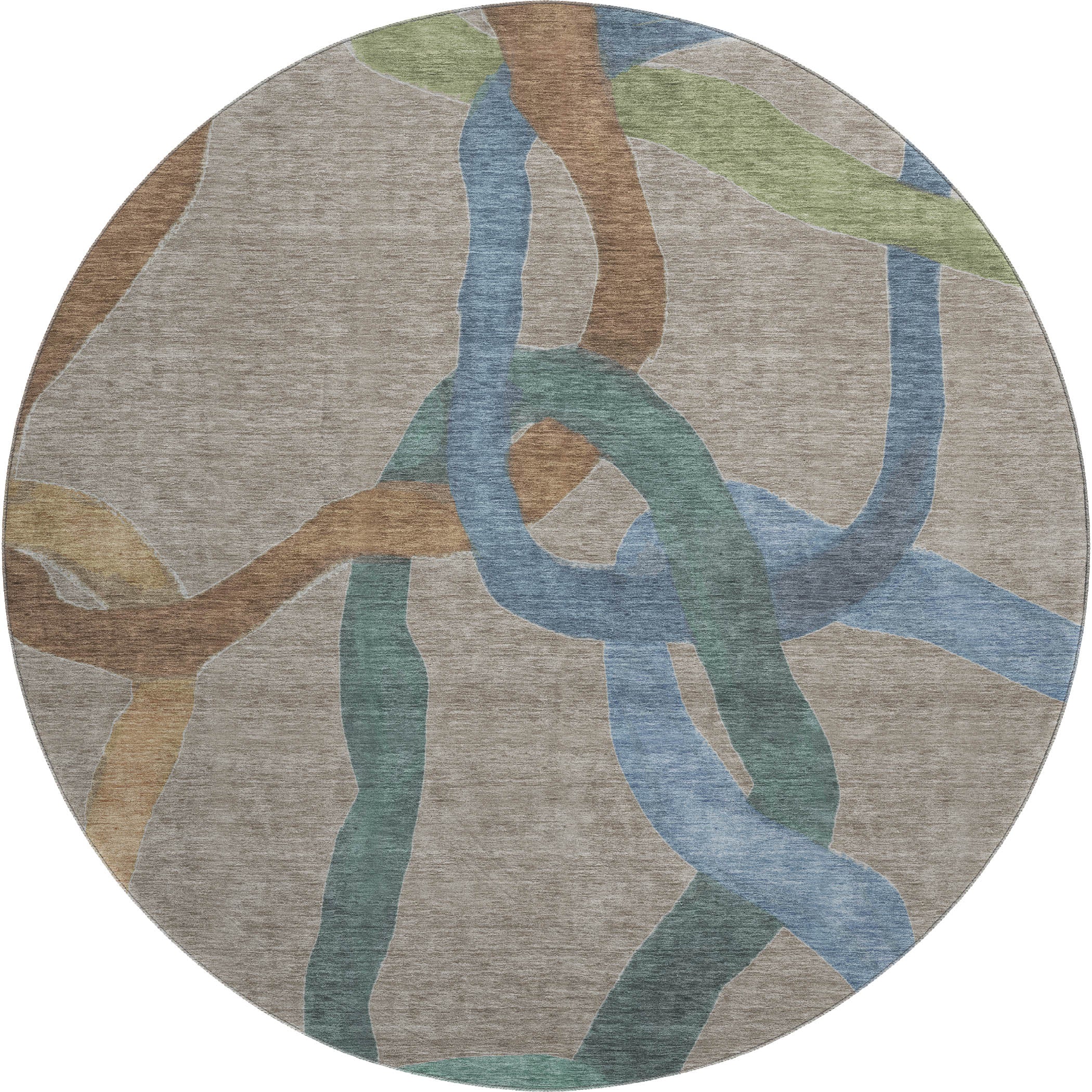 Queenstown Machine Washable Transitional Taupe Brown Rug 8' x 8' #shape_Round