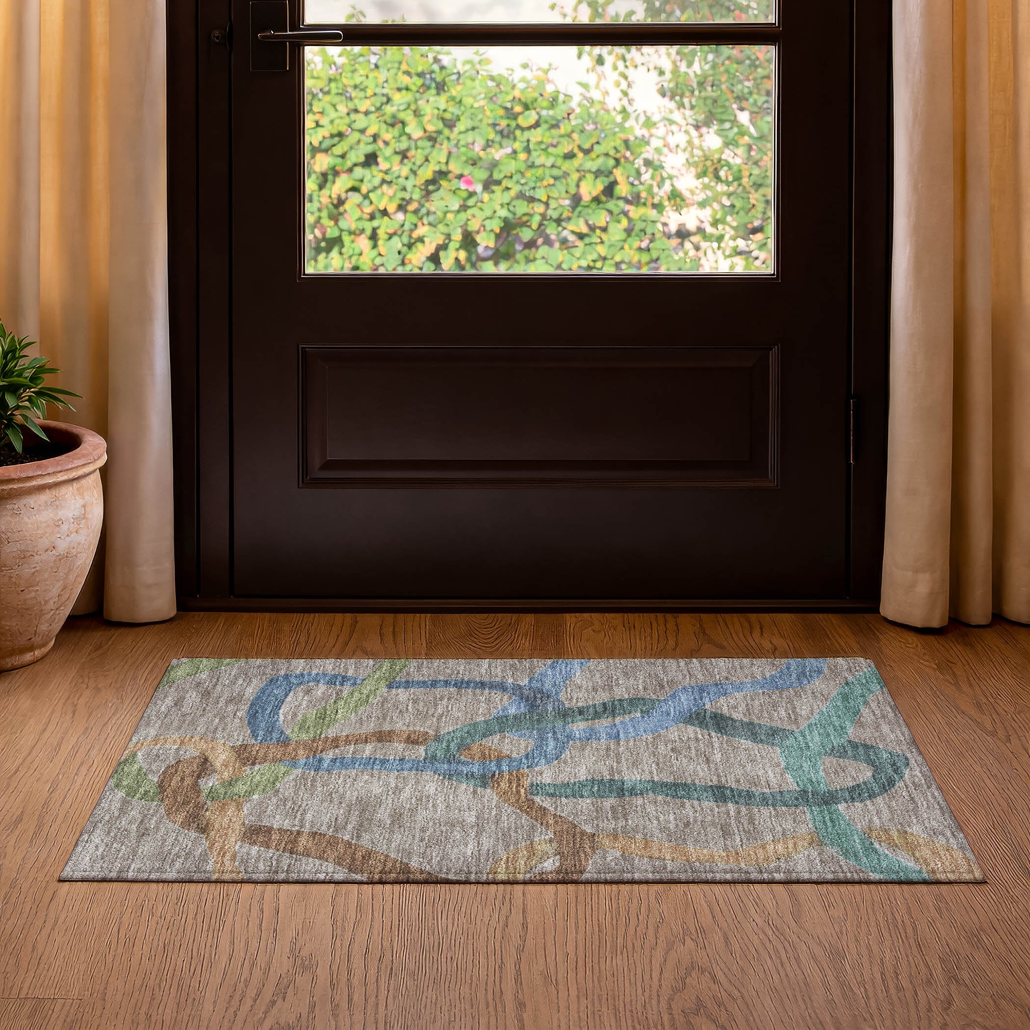 Queenstown Machine Washable Transitional Taupe Brown Rug 1'8" x 2'6" #shape_Rectangle