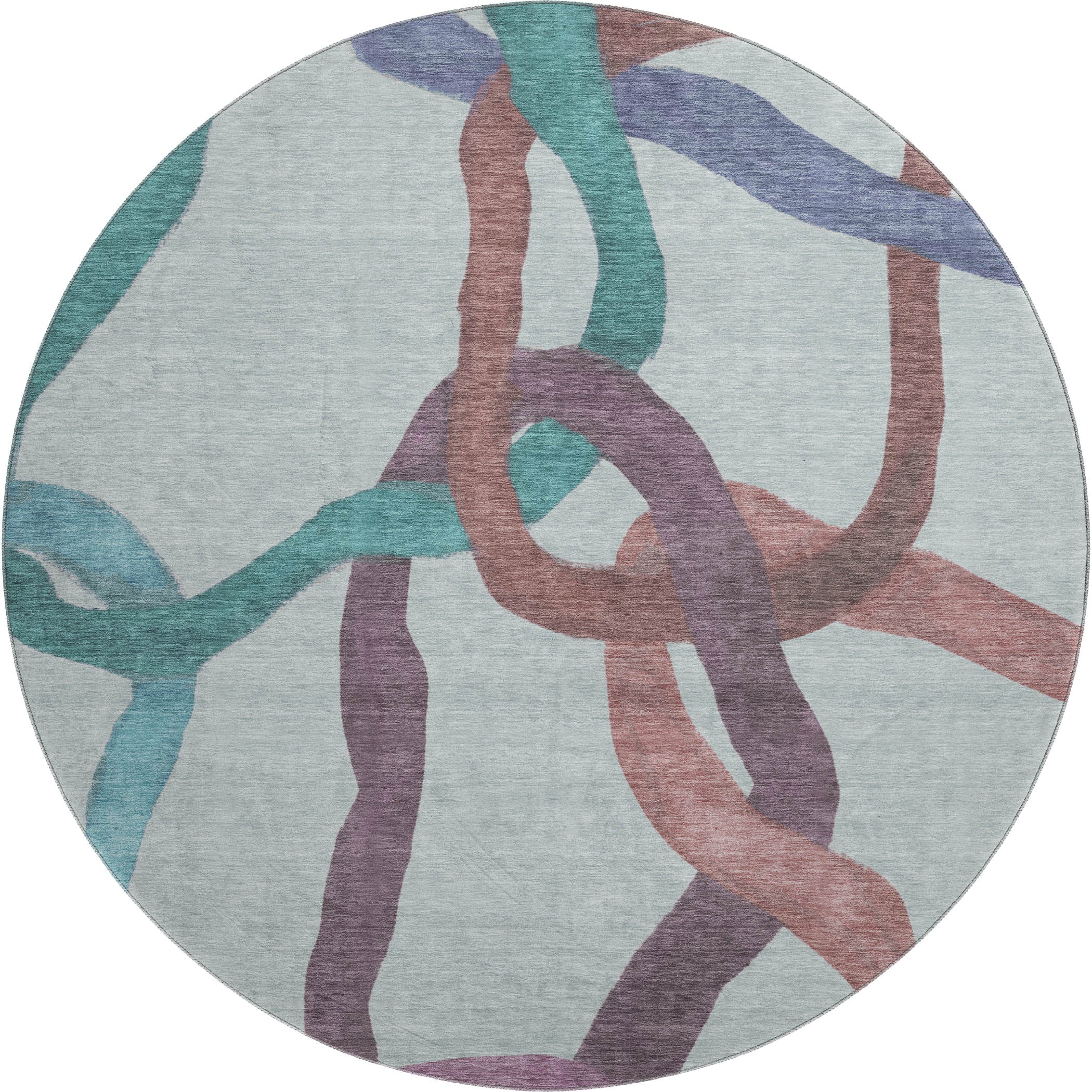Queenstown Machine Washable Transitional Teal Rug 8' x 8' #shape_Round