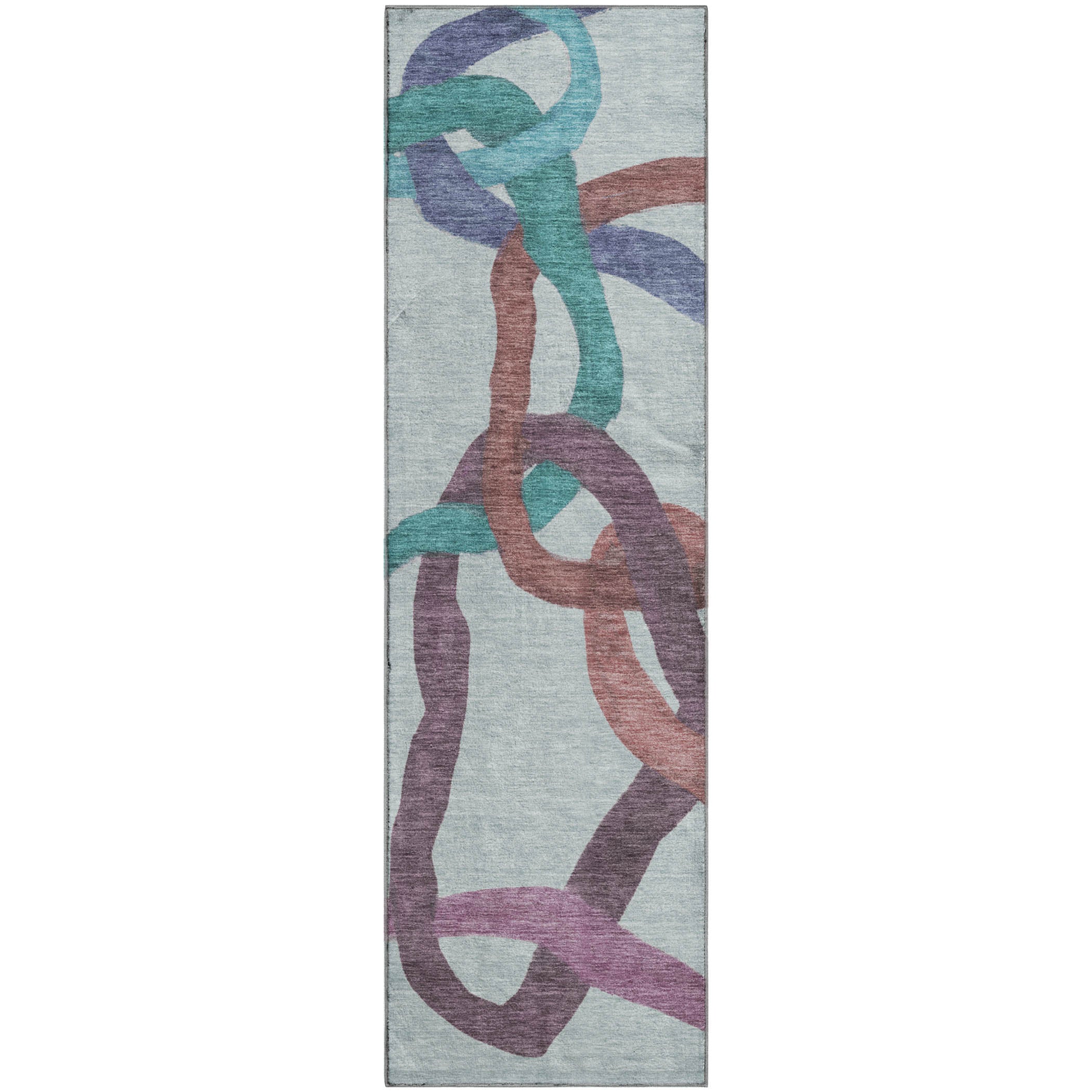 Queenstown Machine Washable Transitional Teal Rug 2'3" x 7'6" #shape_Runner
