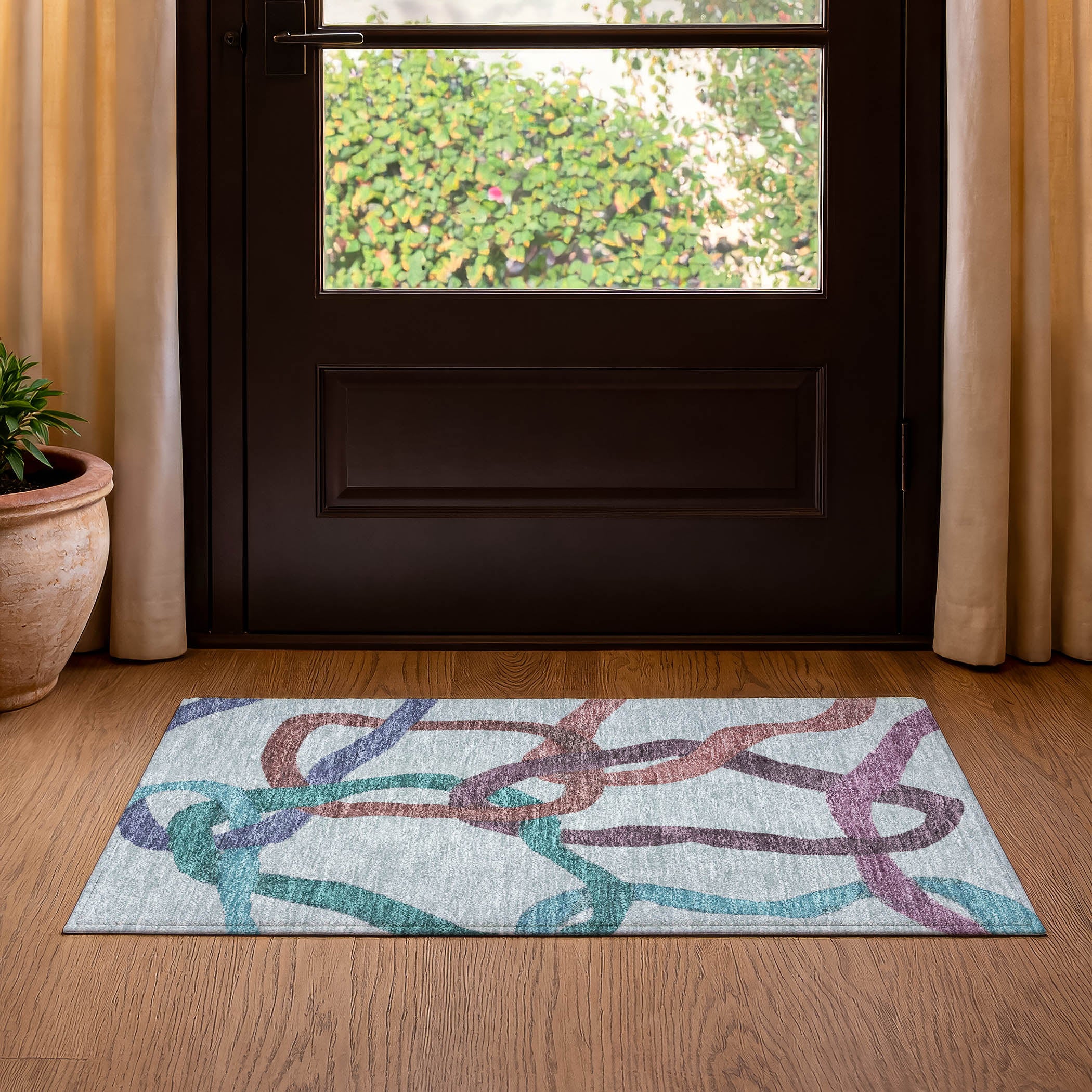 Queenstown Machine Washable Transitional Teal Rug 1'8" x 2'6" #shape_Rectangle
