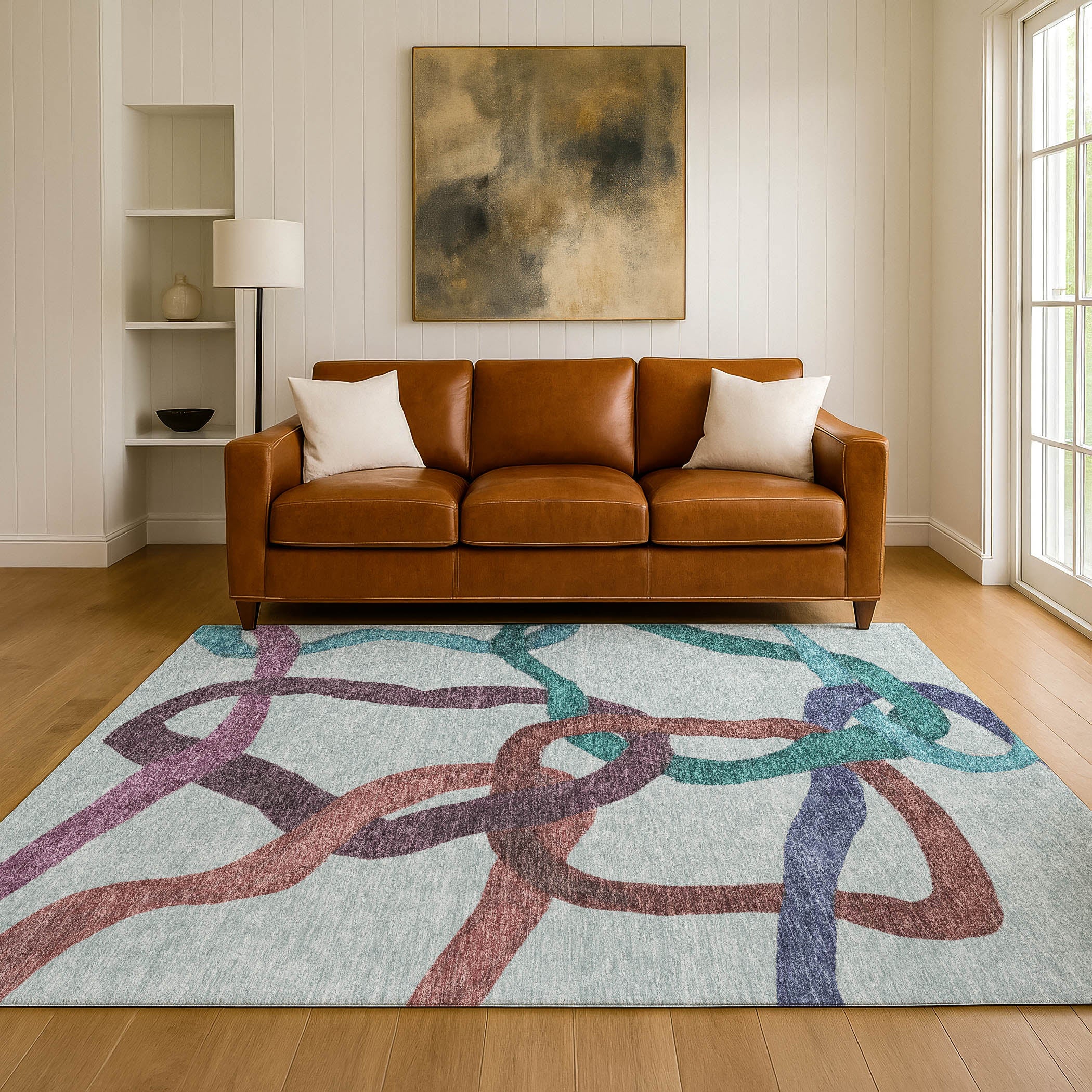 Queenstown Machine Washable Transitional Teal Rug 3' x 5' #shape_Rectangle