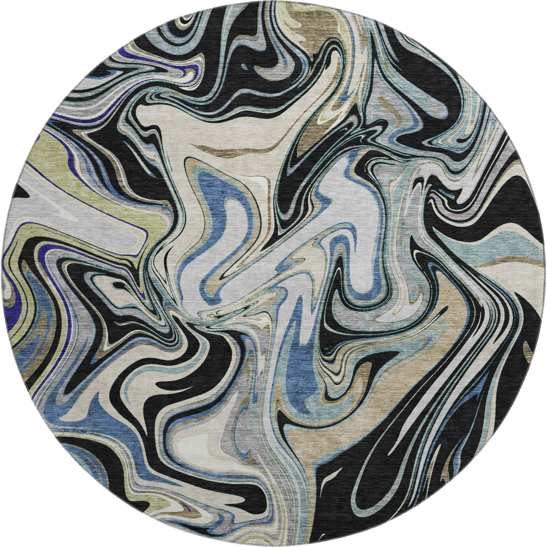 Budapest Machine Washable Transitional Black Rug 8' x 8' #shape_Round