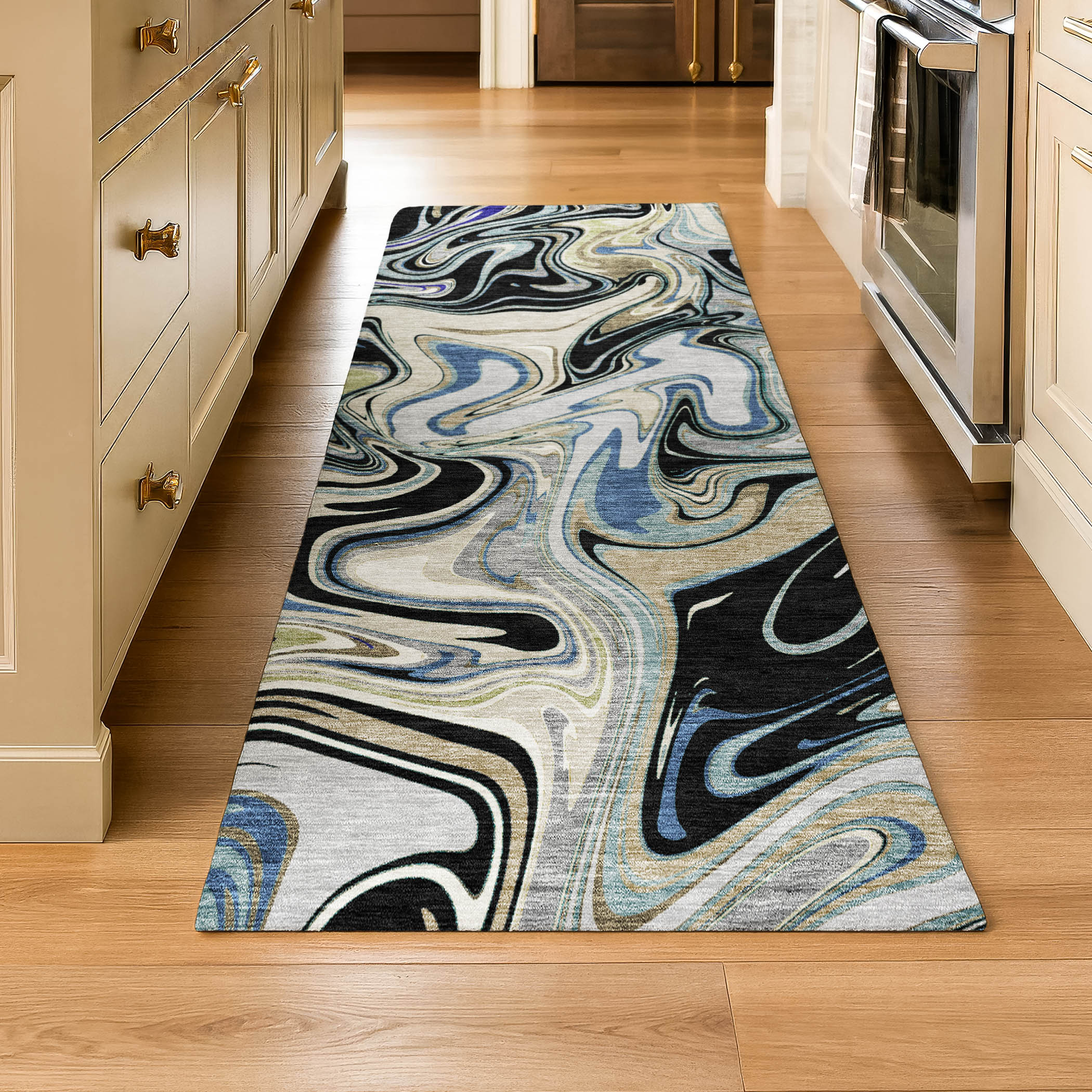 Budapest Machine Washable Transitional Black Rug 2'3" x 7'6" #shape_Runner