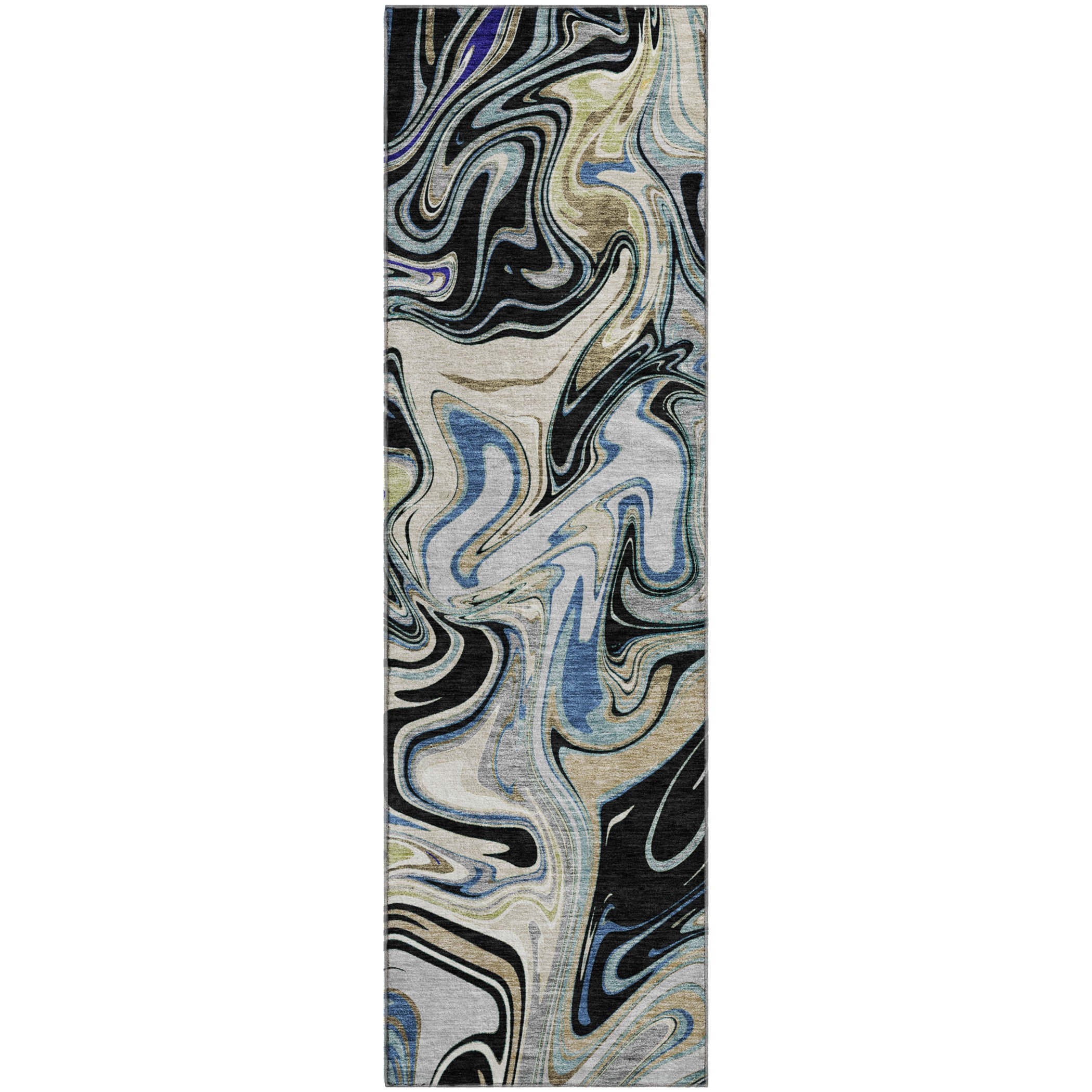 Budapest Machine Washable Transitional Black Rug 2'3" x 7'6" #shape_Runner