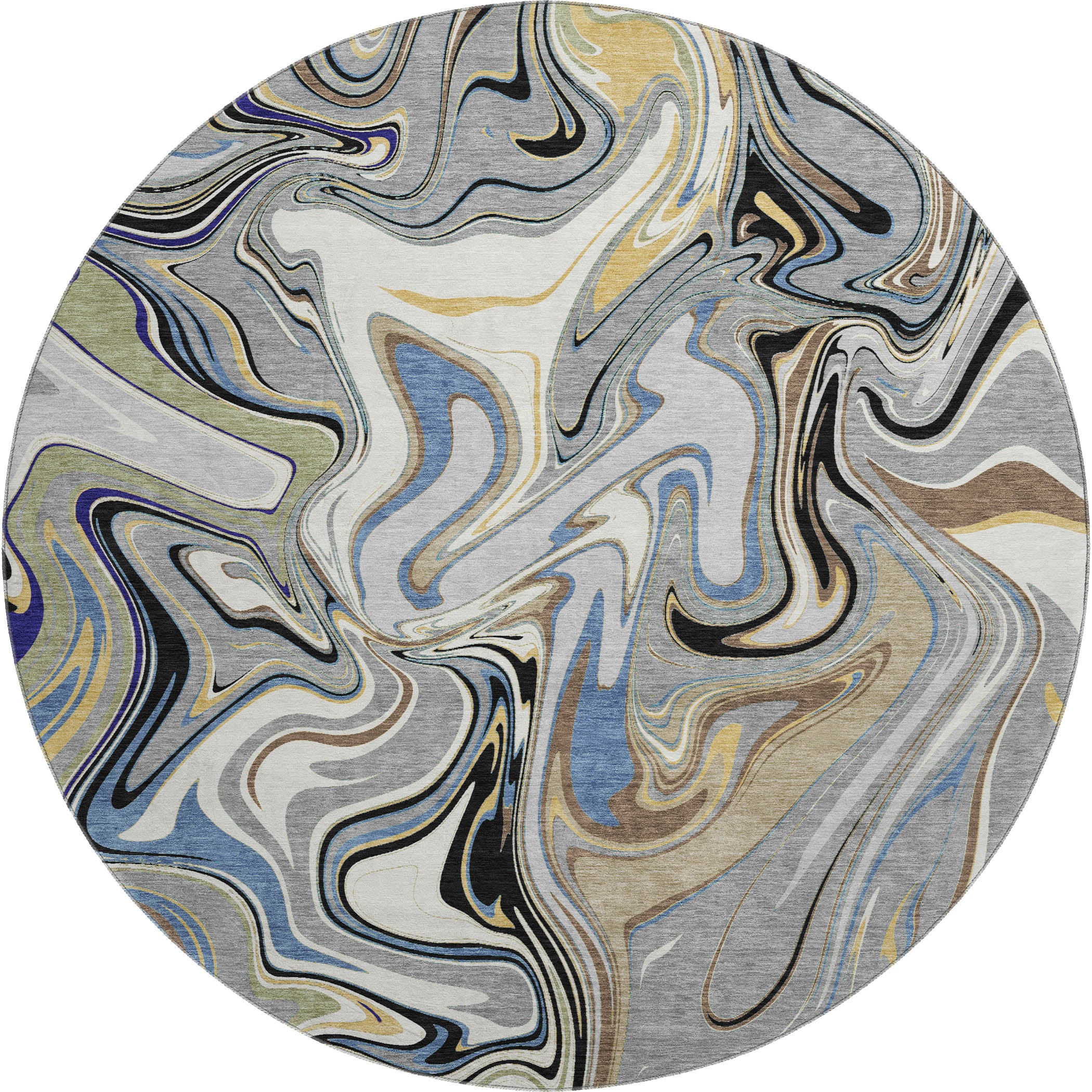 Budapest Machine Washable Transitional Gray Rug 8' x 8' #shape_Round