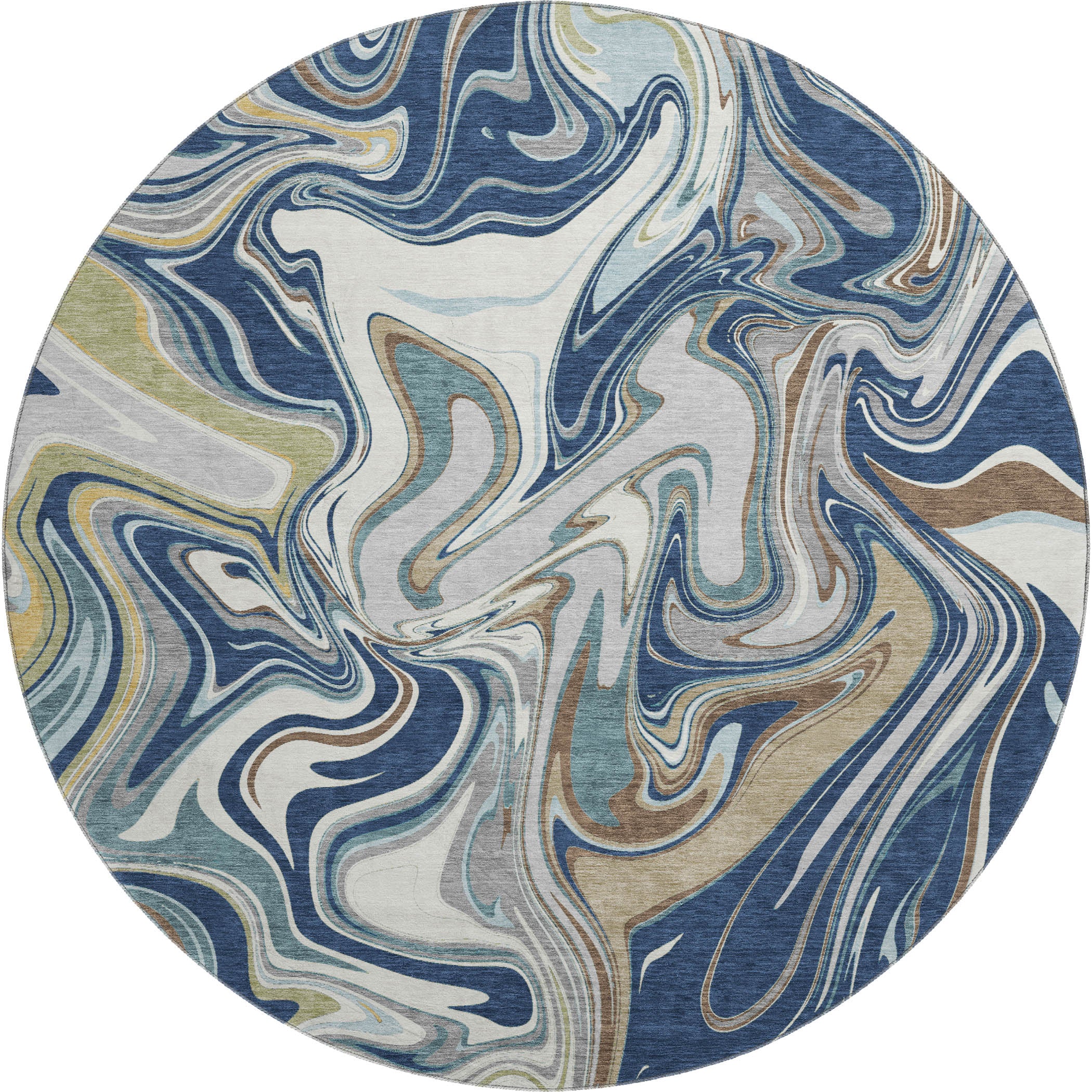 Budapest Machine Washable Transitional Navy Blue Rug 8' x 8' #shape_Round