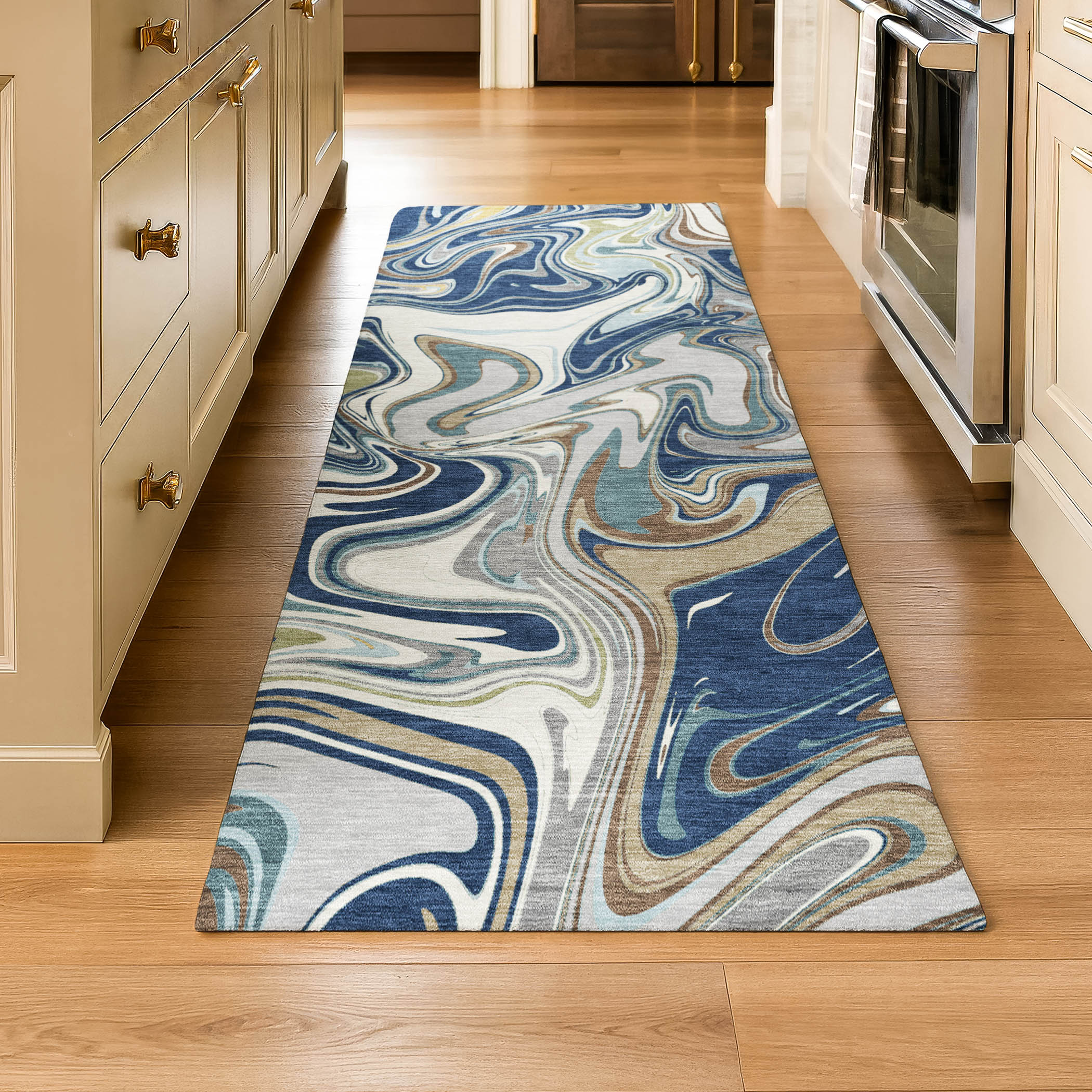 Budapest Machine Washable Transitional Navy Blue Rug 2'3" x 7'6" #shape_Runner