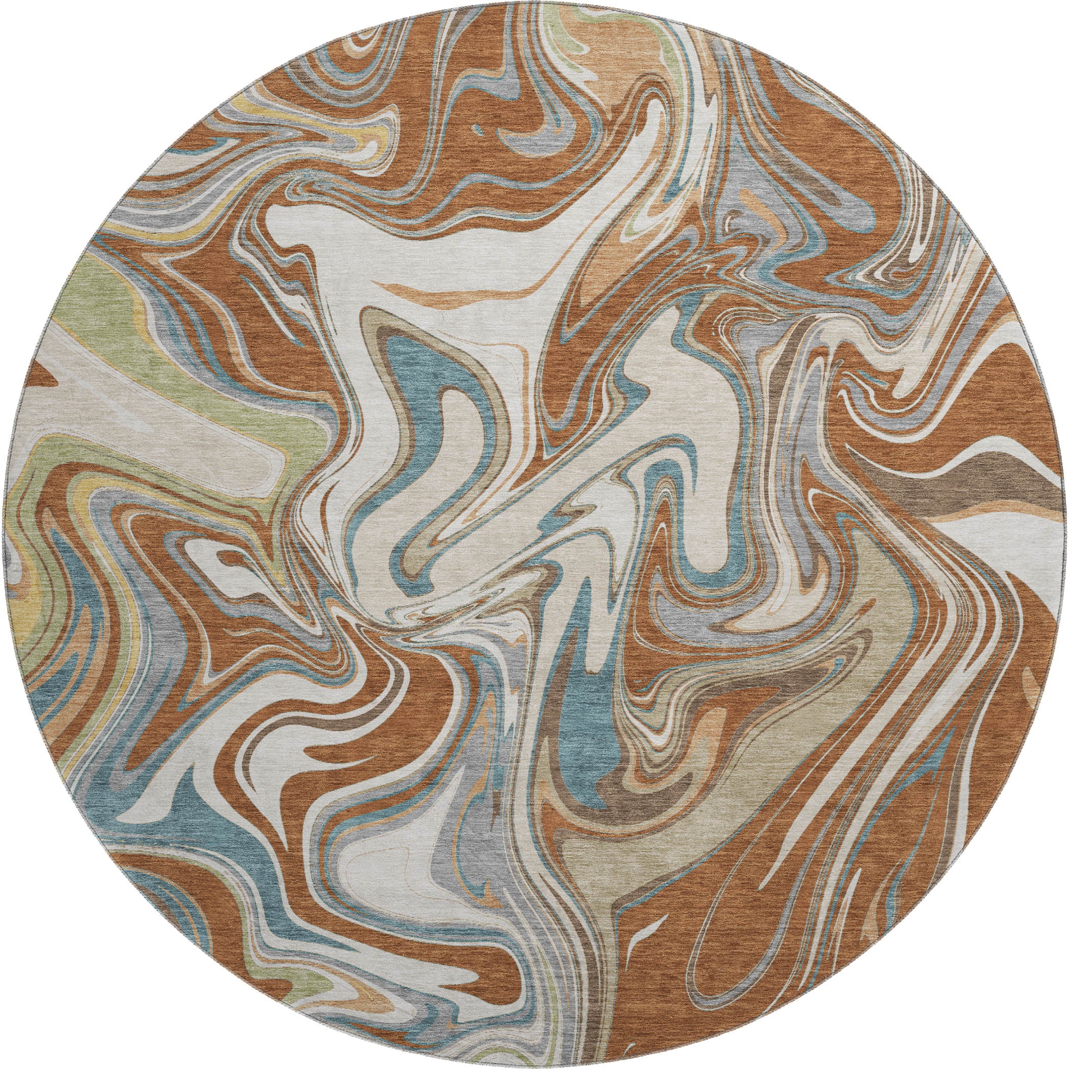 Budapest Machine Washable Transitional Paprika Orange Rug 8' x 8' #shape_Round