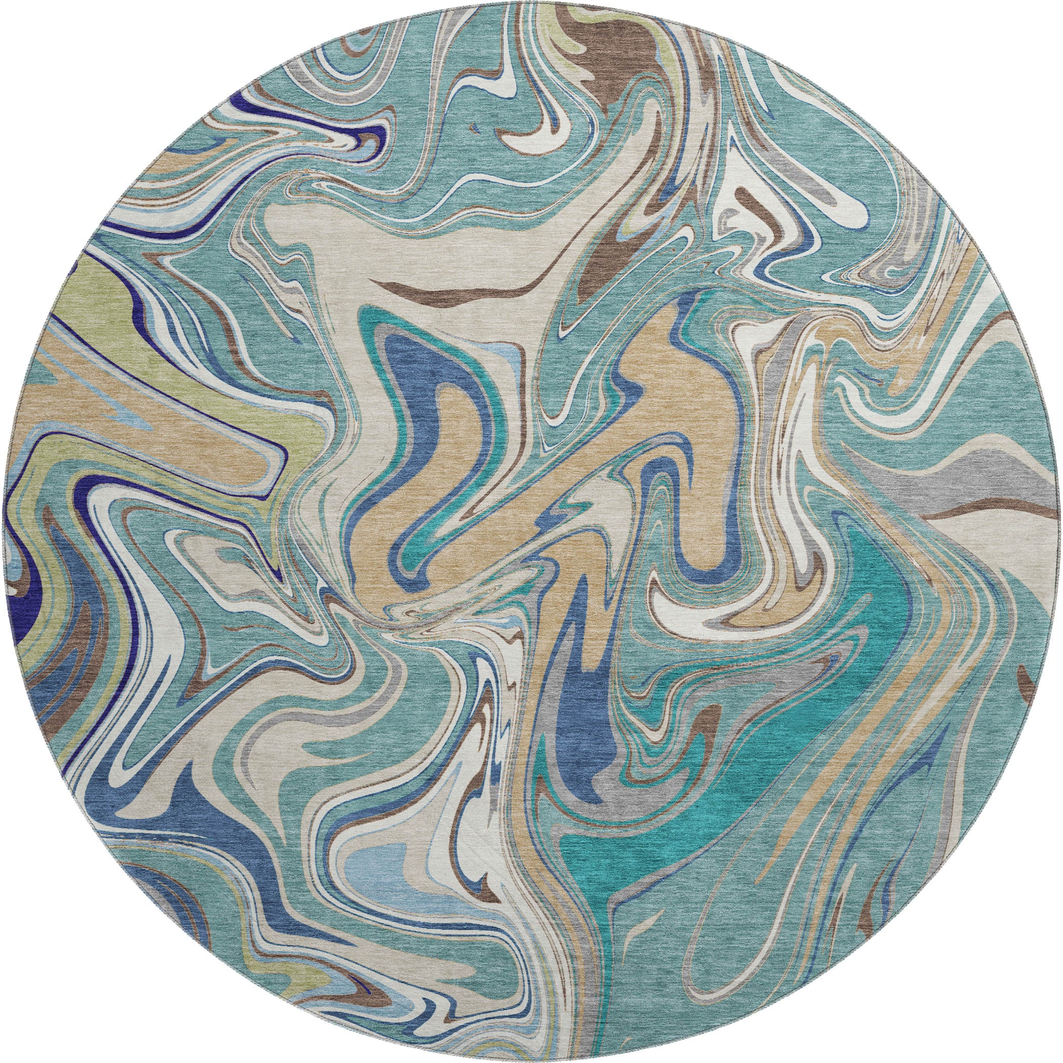 Budapest Machine Washable Transitional Teal Rug 8' x 8' #shape_Round