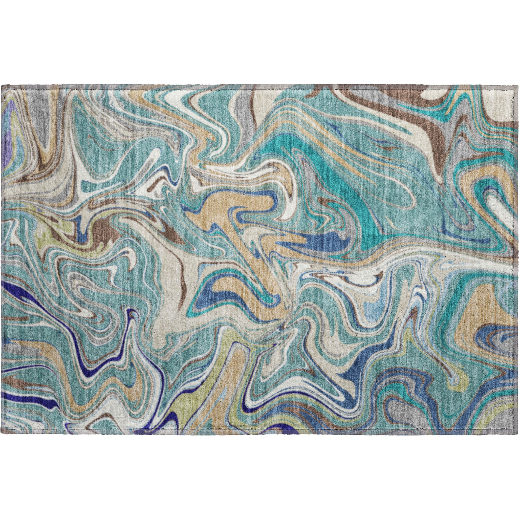 Budapest Machine Washable Transitional Teal Rug 1'8" x 2'6" #shape_Rectangle