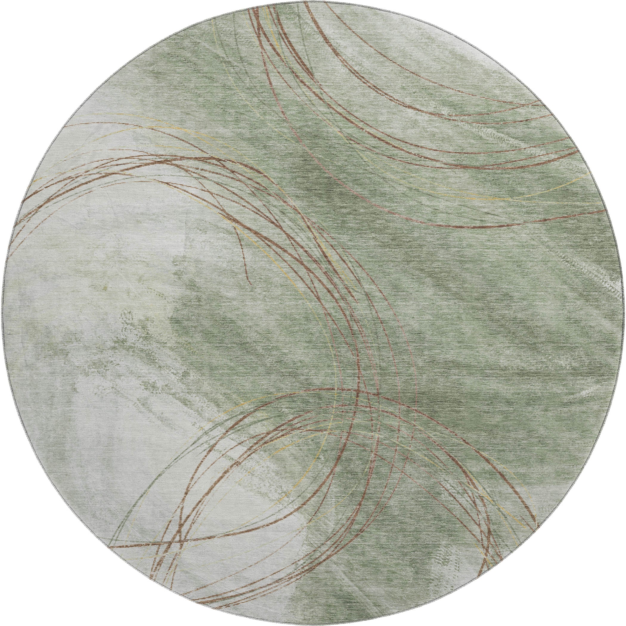 Istanbul Machine Washable Transitional Aloe Green Rug 8' x 8' #shape_Round