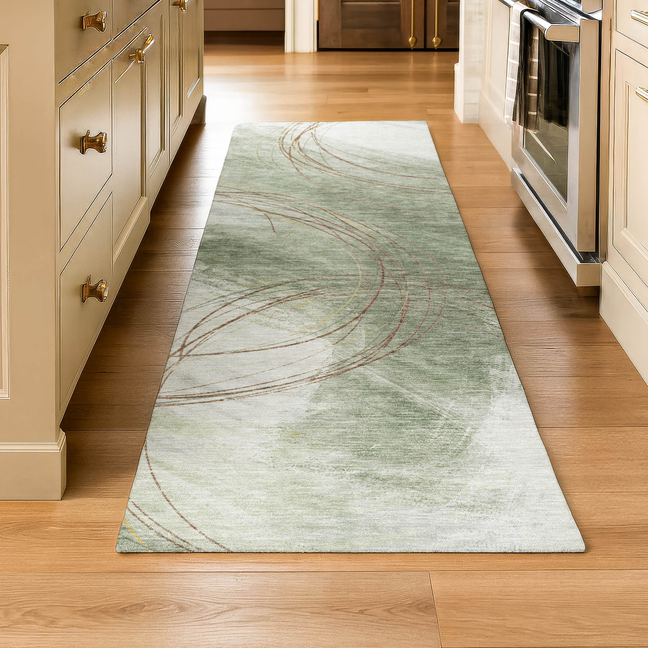 Istanbul Machine Washable Transitional Aloe Green Rug 2'3" x 7'6" #shape_Runner